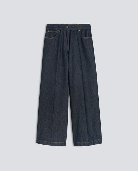 PANTALONE WIDE LEG IN DENIM DI COTONE - BLU - ASPESI