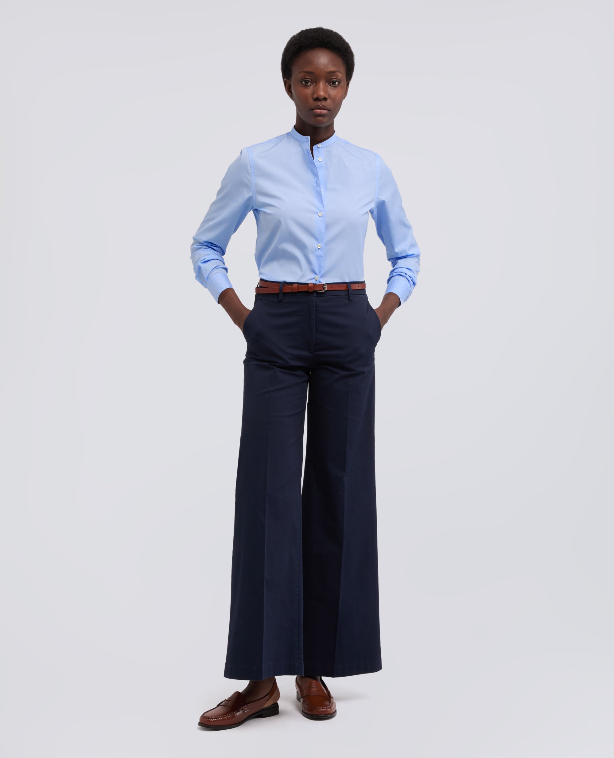 CAMICIA IN POPELINE DI COTONE CON COLLO ALLA COREANA - AZZURRO - ASPESI