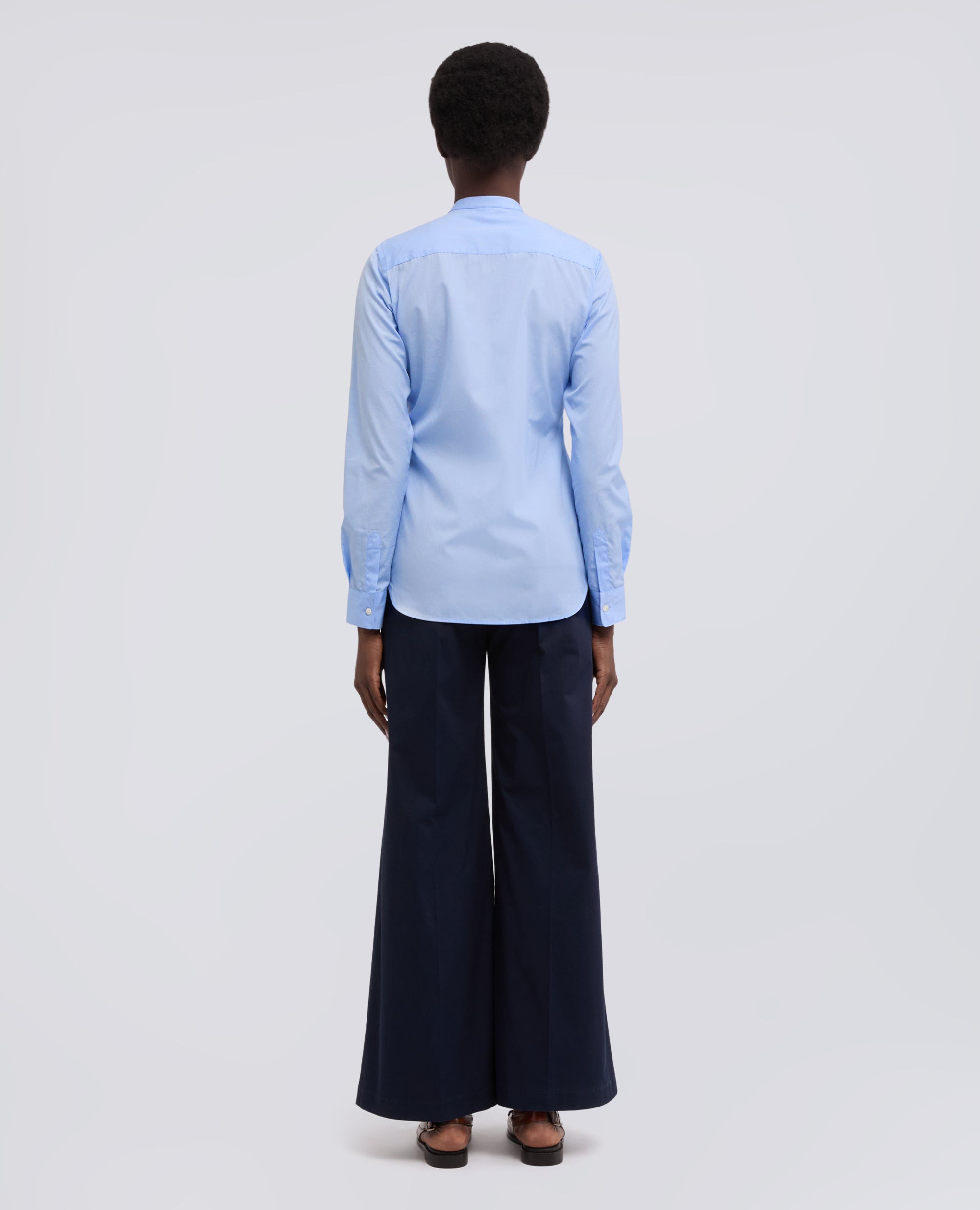 CAMICIA IN POPELINE DI COTONE CON COLLO ALLA COREANA - AZZURRO - ASPESI