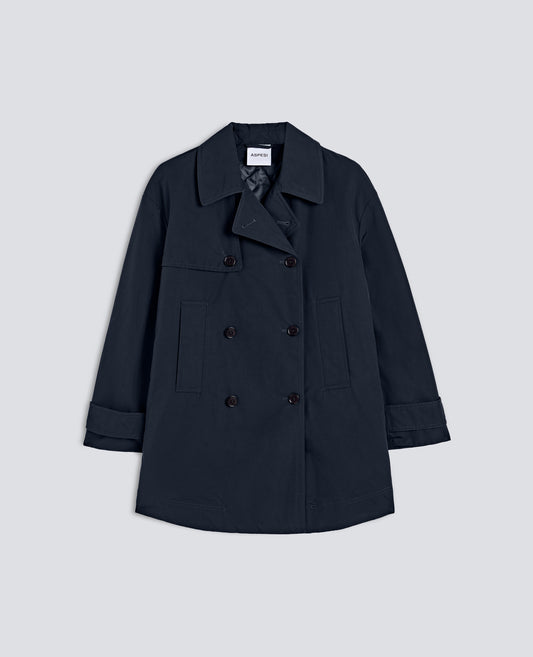 SCARLETT SHORT COTTON BLEND TRENCH COAT - BLUE - ASPESI