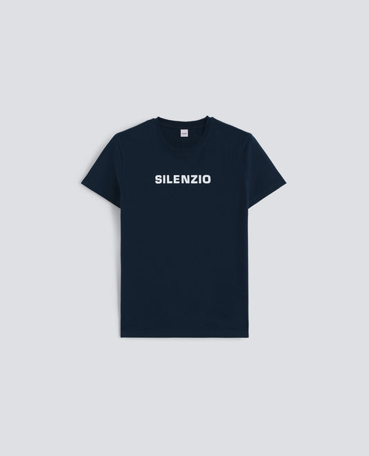 T-SHIRT IN JERSEY DI COTONE CON STAMPA -SILENZIO- - BLU - ASPESI