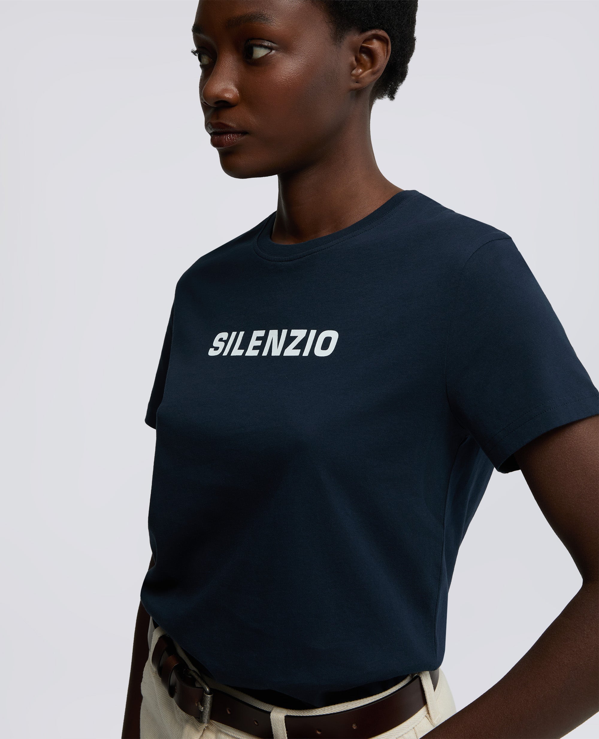 T-SHIRT IN JERSEY DI COTONE CON STAMPA -SILENZIO- - BLU - ASPESI