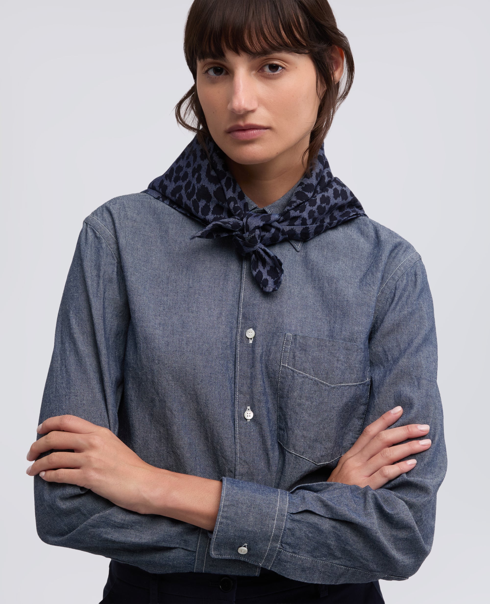 ECHARPE JAPONAISE EN COTON CHAMBRAY - BLU - ASPESI