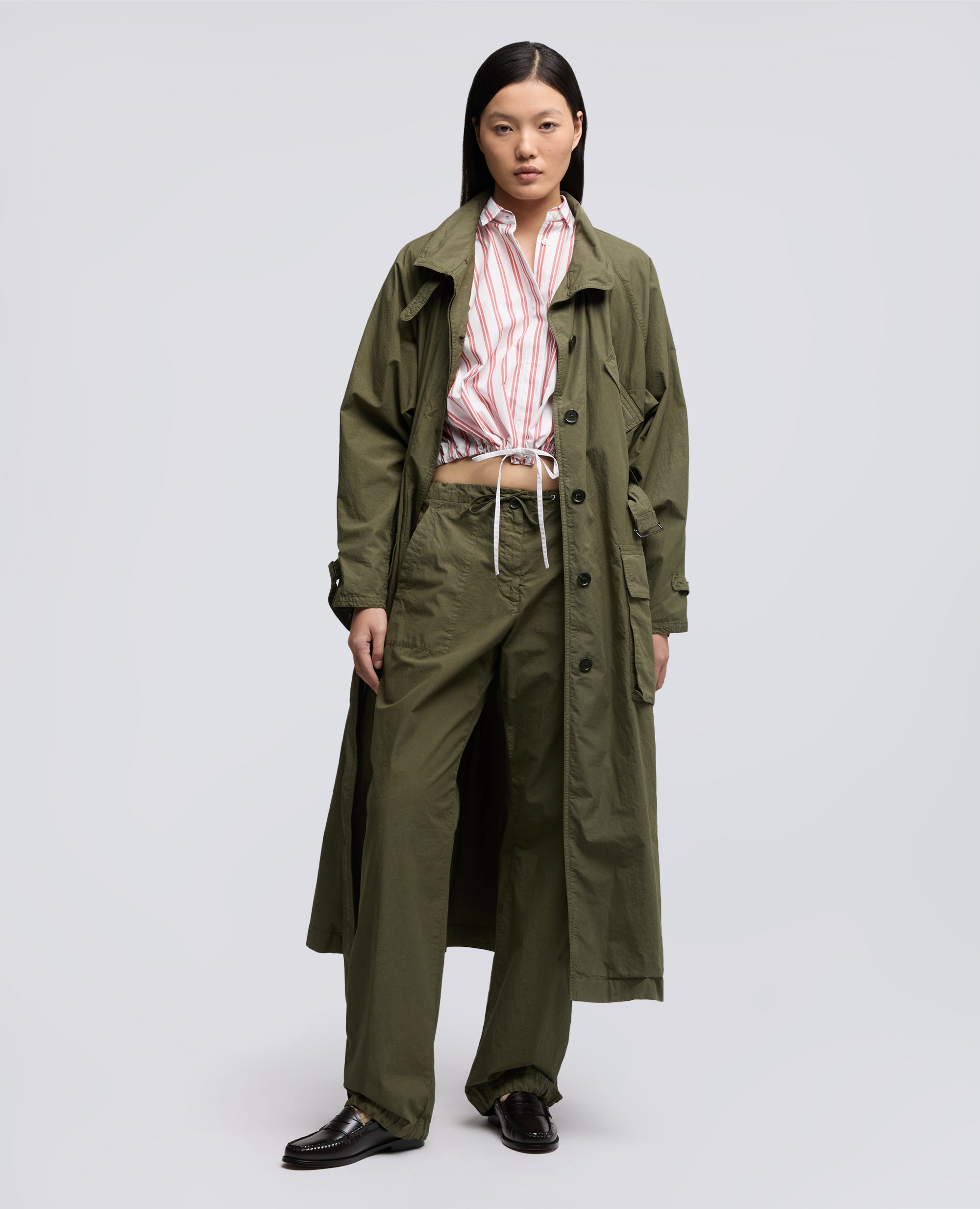 PANTALONE IN POPELINE DI COTONE CON COULISSE - VERDE - ASPESI