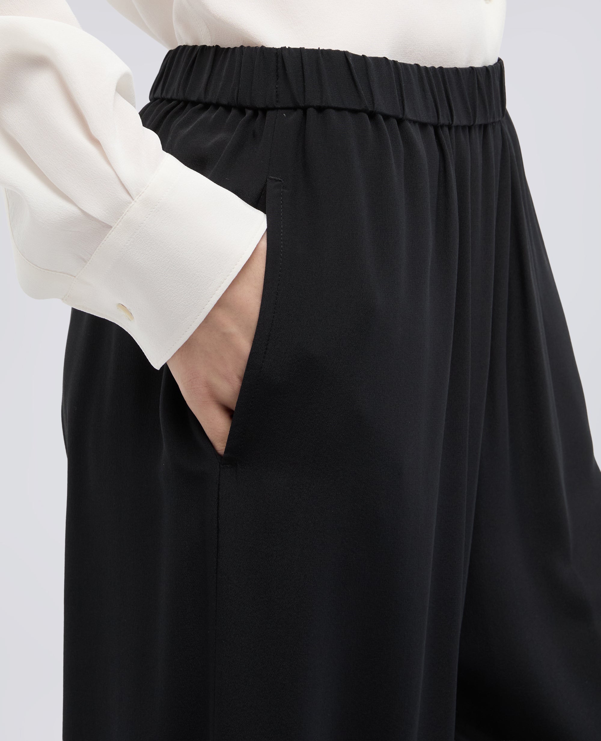 PANTALONE IN CREPE DE CHINE SETA - NERO - ASPESI