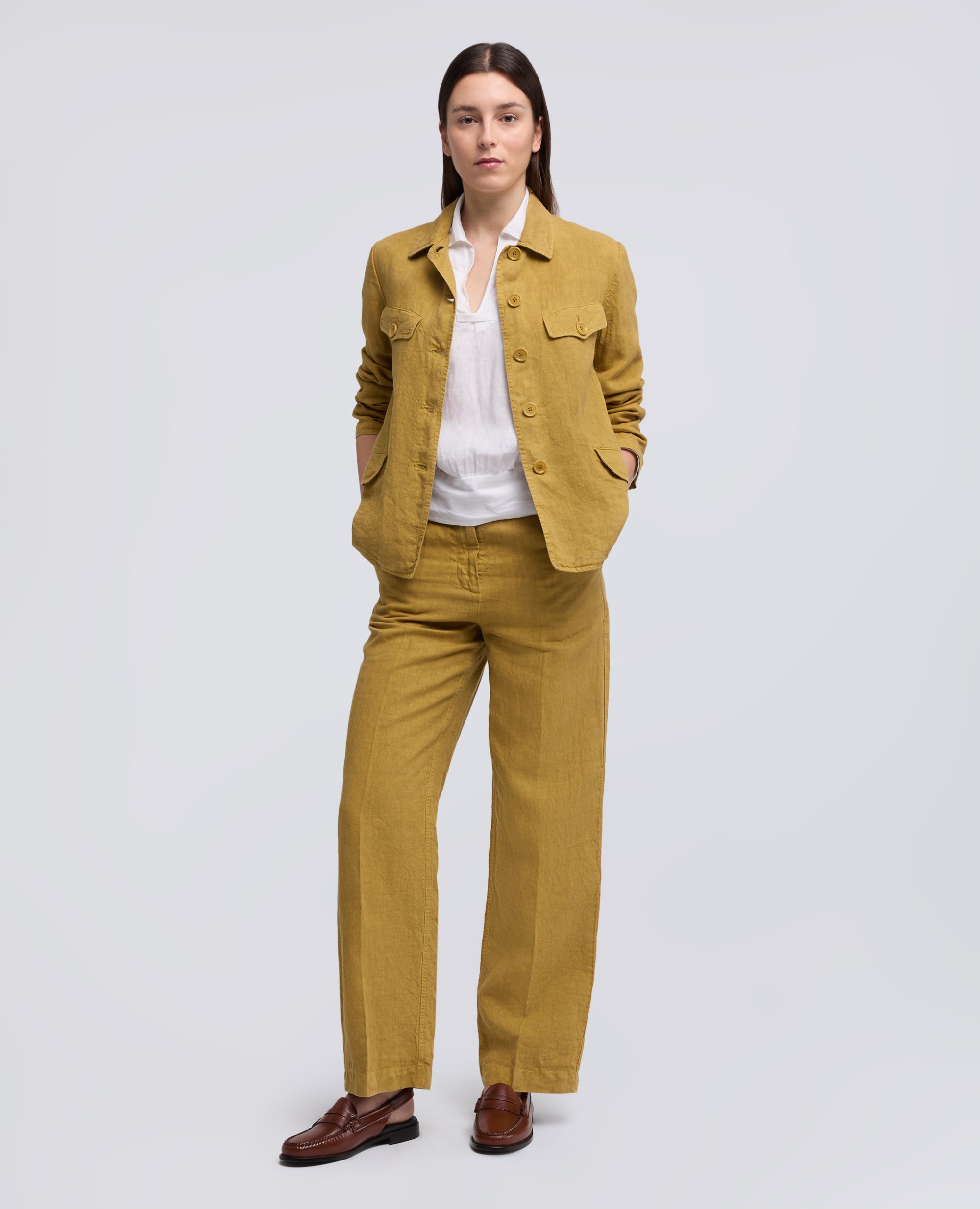 PANTALON COMPACT EN LIN SLUB TEINT ALA TEINTE - GIALLO - ASPESI