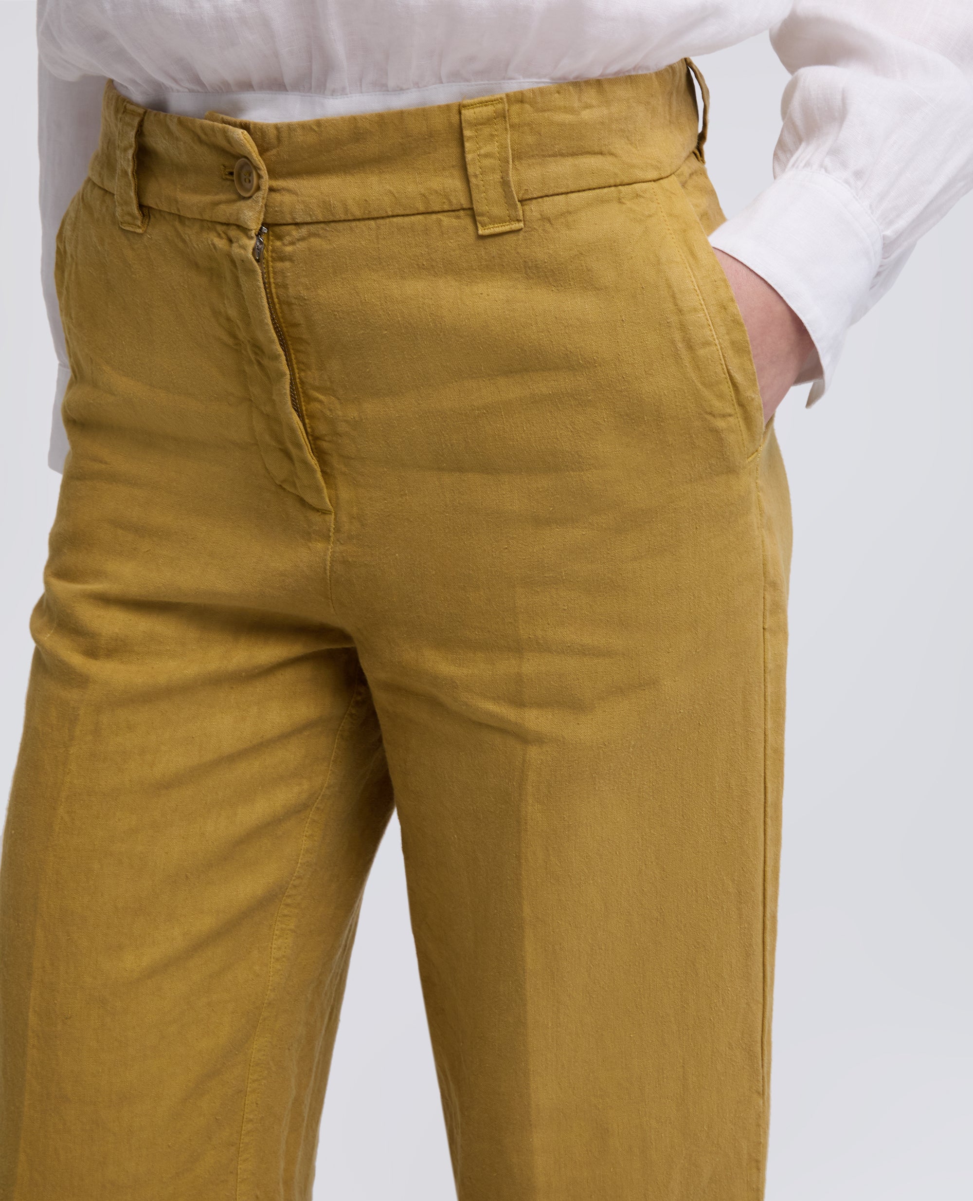 PANTALON COMPACT EN LIN SLUB TEINT ALA TEINTE - GIALLO - ASPESI