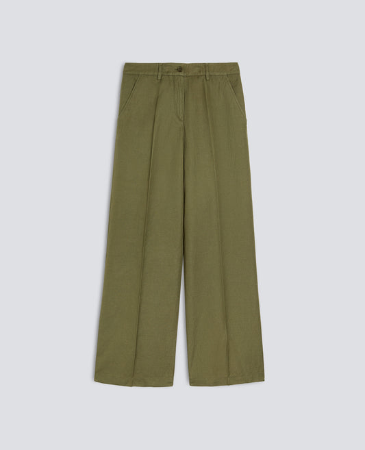 PANTALONE IN GABARDINA COTONE E LINO TINTO CAPO - VERDE - ASPESI