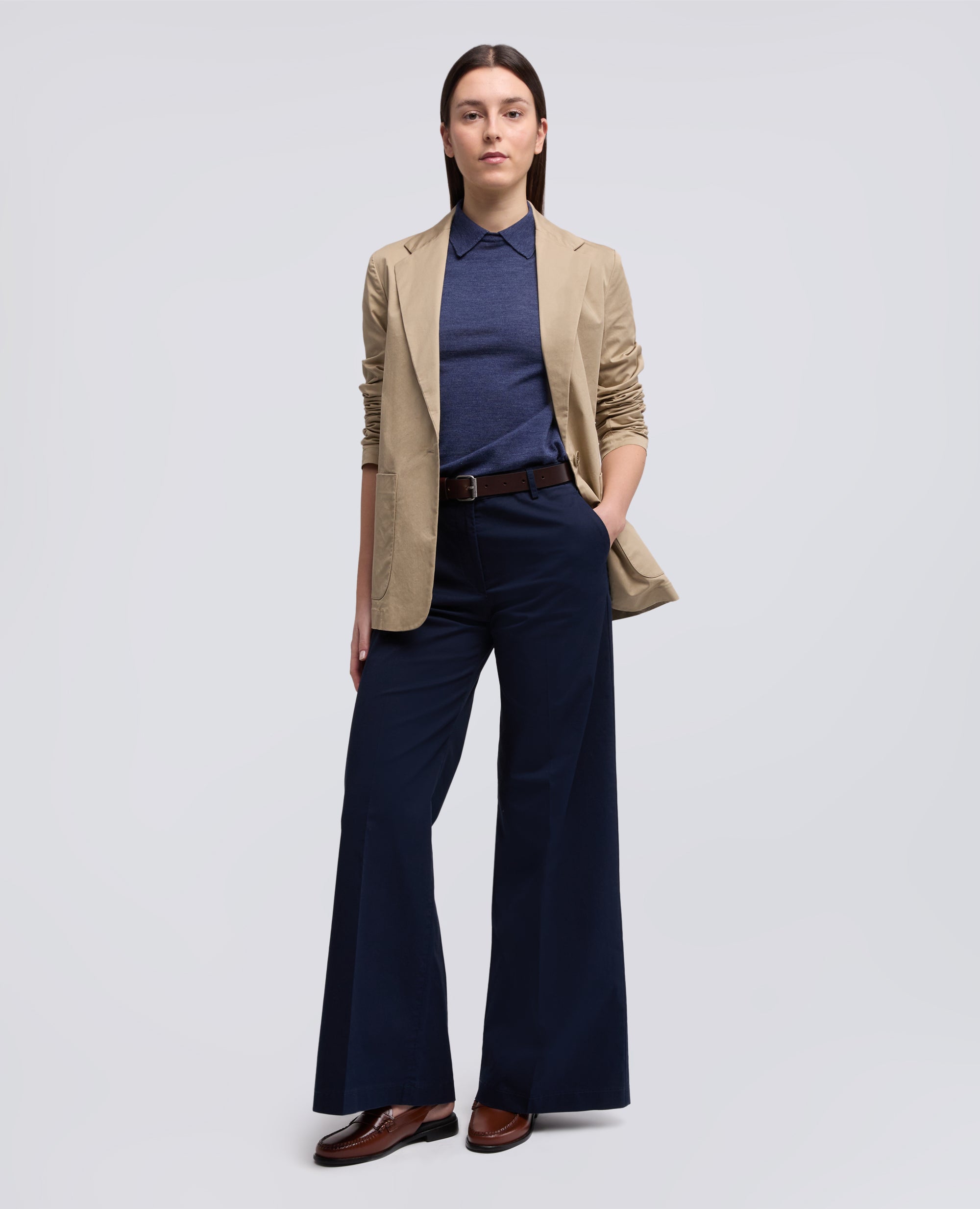 VESTE SIMPLE CROISEE DECONSTRUITE EN SERGE DE COTON - BEIGE - ASPESI