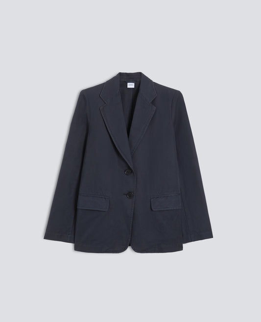 CHAQUETA DE UN SOLO BOTONADURA DECONSTRUIDA EN GABARDINA TENIDA CON PRENDAS DE ALGODON Y LINO - BLU - ASPESI