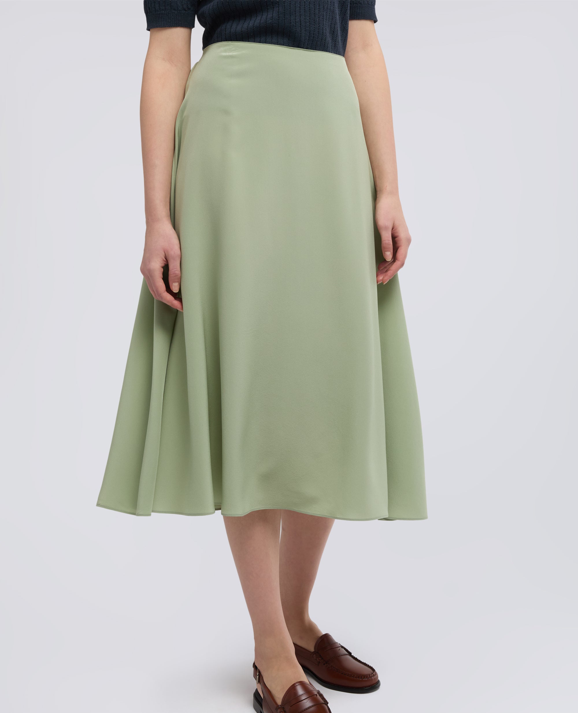 FALDA LARGA EN CREPE DE CHINA DE SEDA - VERDE - ASPESI