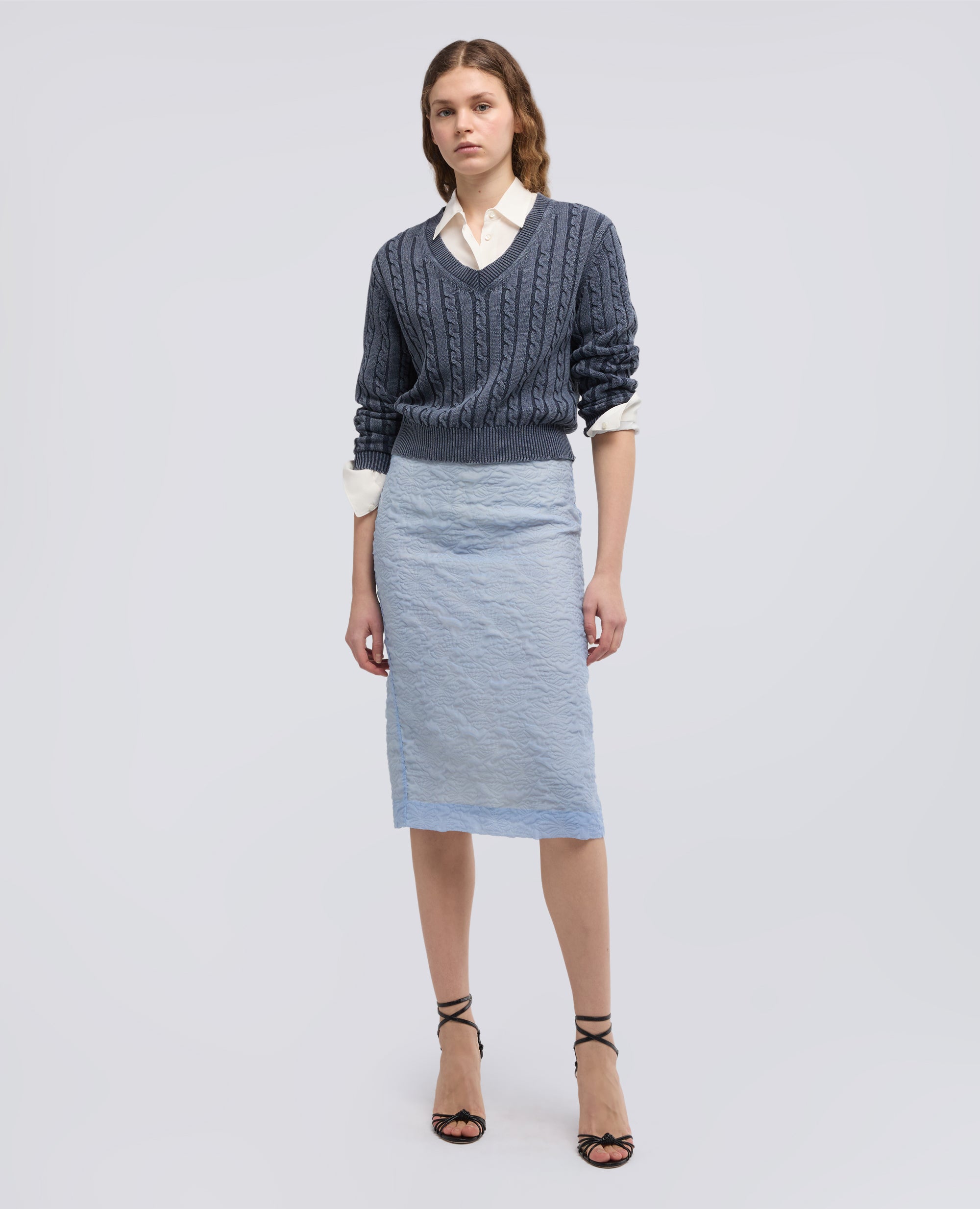 GONNA TUBINO IN CLOQUE DI COTONE E NYLON - AZZURRO - ASPESI