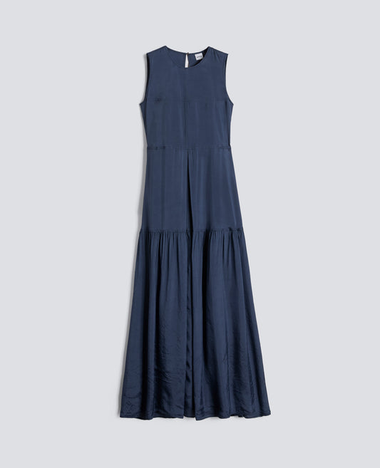 LONG DRESS IN VISCOSE TWILL WASHED FINISH - BLU - ASPESI