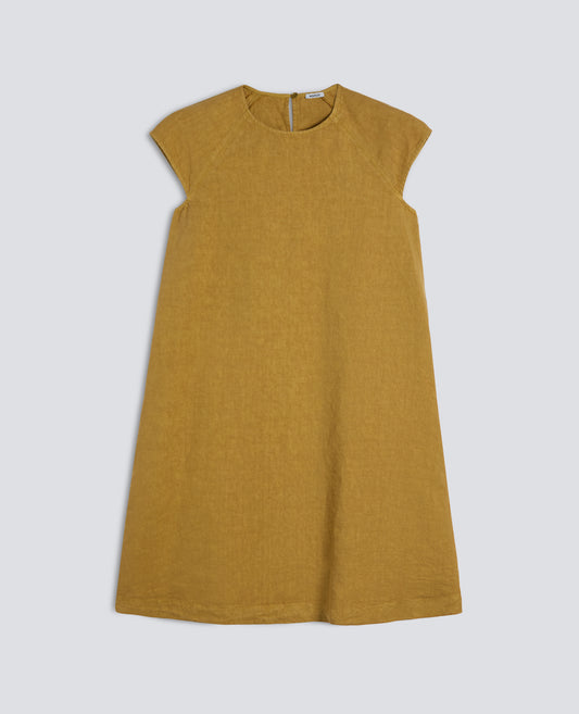 GARMENT-DYED COMPACT SLUB LINEN DRESS - GIALLO - ASPESI