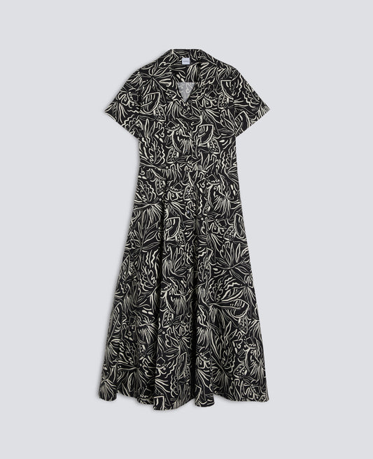 PRINTED COTTON POPLIN DRESS - NERO - ASPESI