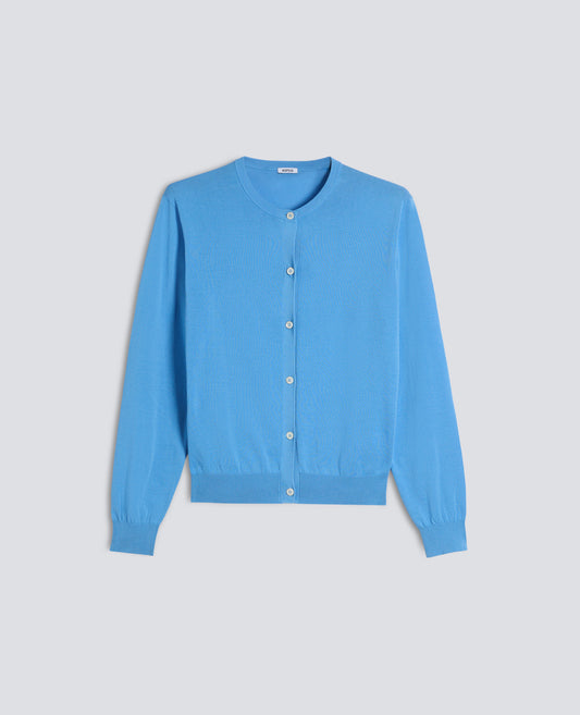 CARDIGAN A COL ROND EN COTON - AZZURRO - ASPESI