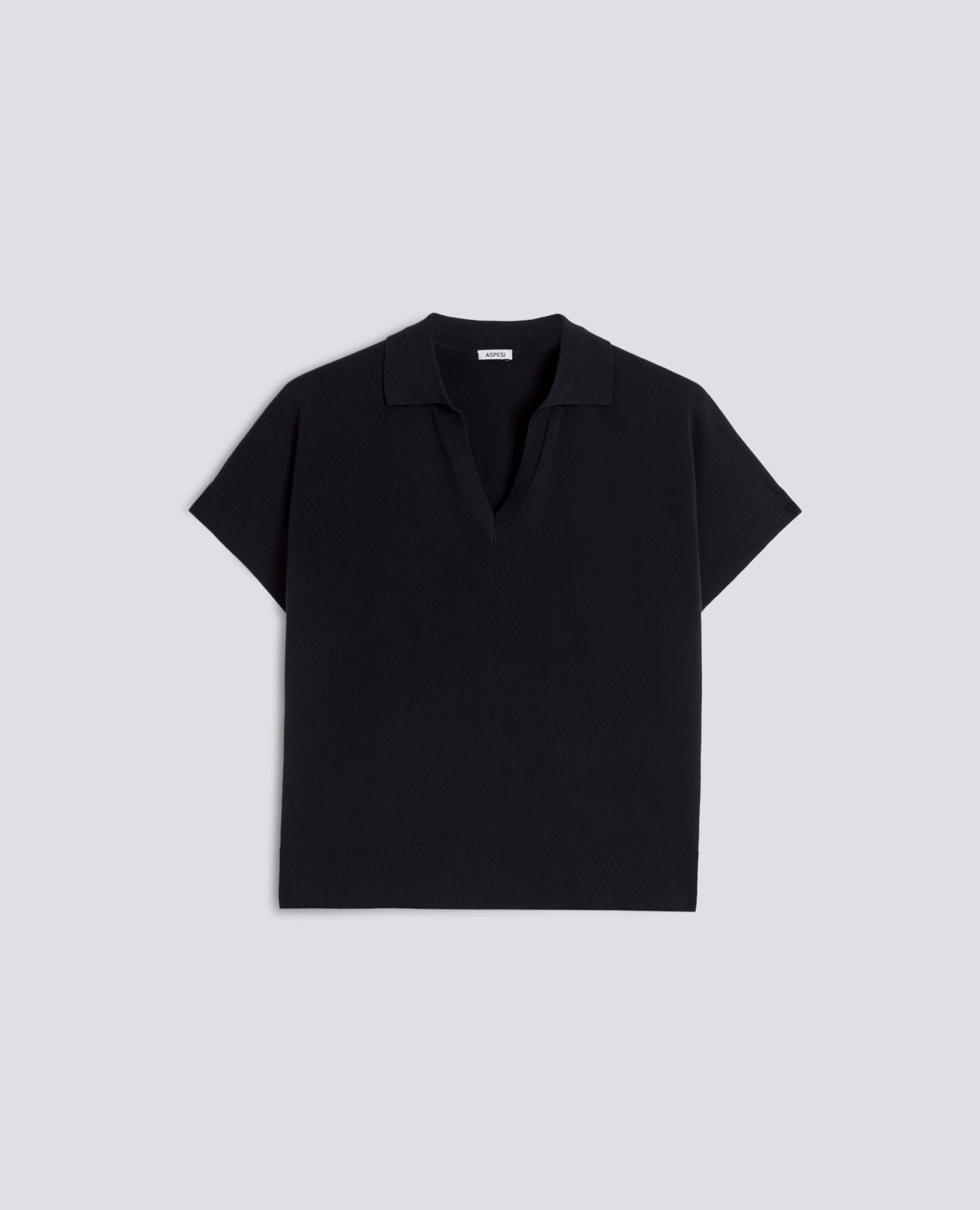MAGLIA SCOLLO A V CON COLLETTO IN FILATO DI PURO COTONE - NERO - ASPESI
