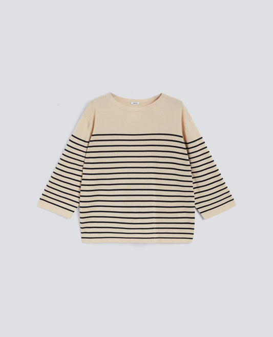 PULL ACOL BATEAU EN FIL DE COTON RAYE PUR - NATURALE - ASPESI