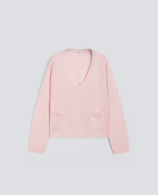 PULL AMANCHES LONGUES ACOL EN < V > EN SOIE, COTON ET CACHEMIRE - ROSA - ASPESI