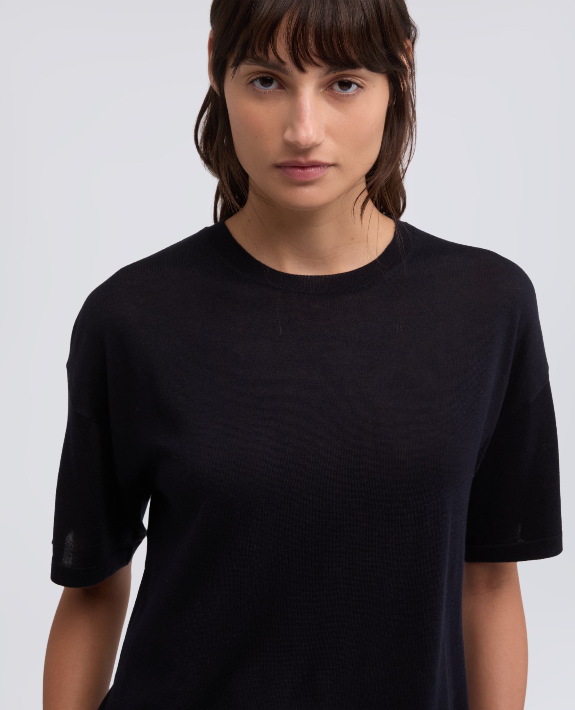 GESTRICKTES T-SHIRT AUS SEIDE, BAUMWOLLE UND KASCHMIR - BLU - ASPESI