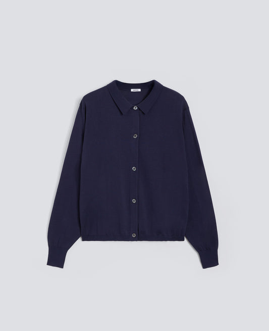 CARDIGAN AVEC COL EN MELANGE COTON-SOIE-LIN - BLU - ASPESI