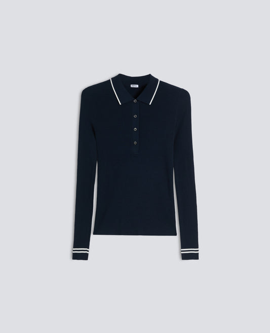 CAMISA POLO DE MANGA LARGA HECHA DE HILO DE ALGODON PURO - BLU - ASPESI