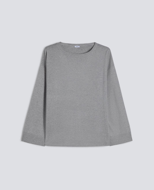 PULL AMANCHES LONGUES EN MELANGE SOIE, COTON ET CACHEMIRE - GRIGIO - ASPESI