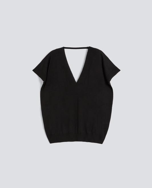 PULL EN LAINE ET SOIE ACOL EN V - NERO - ASPESI