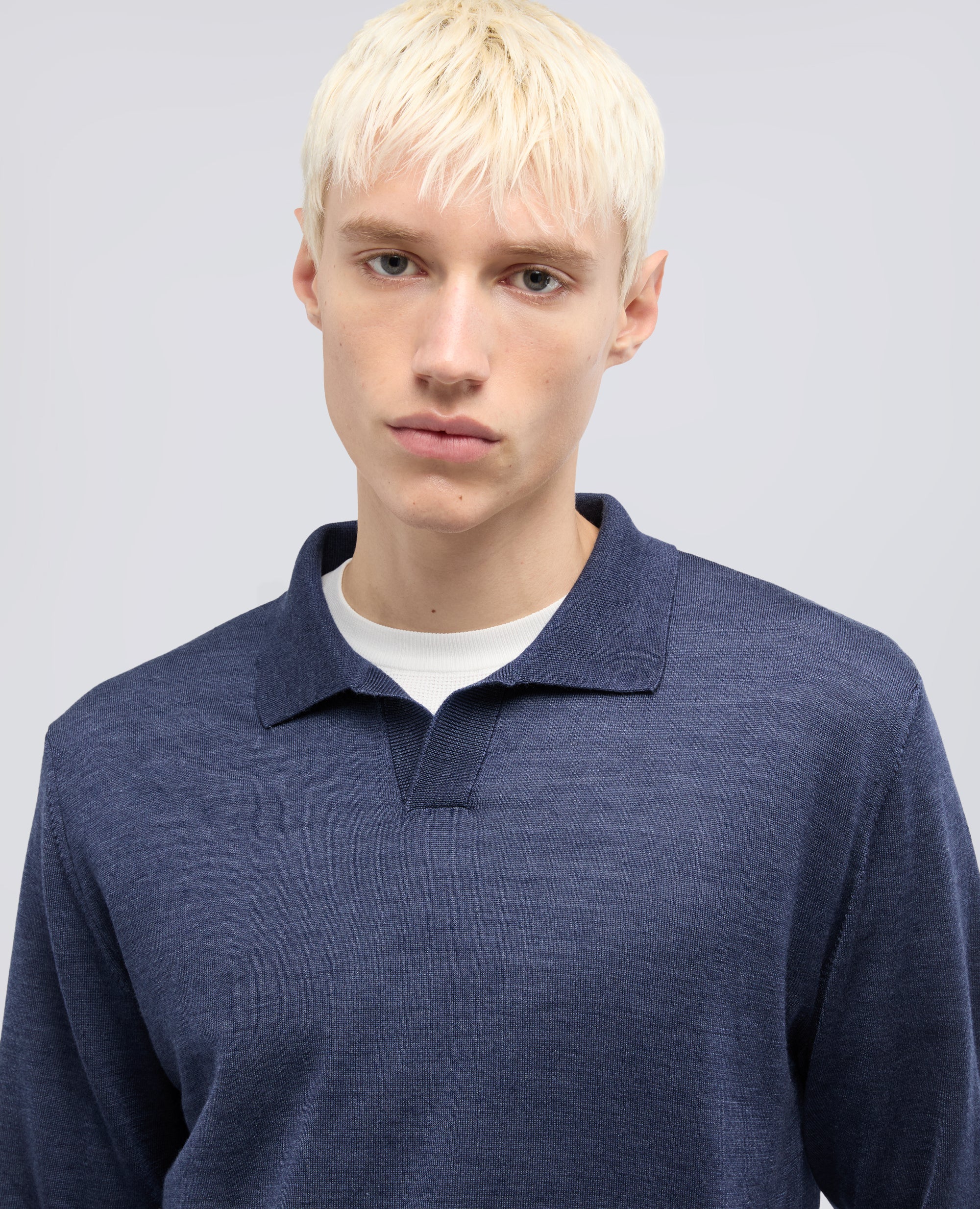 BUTTONLESS POLO SHIRT IN WOOL AND SILK - BLU - ASPESI