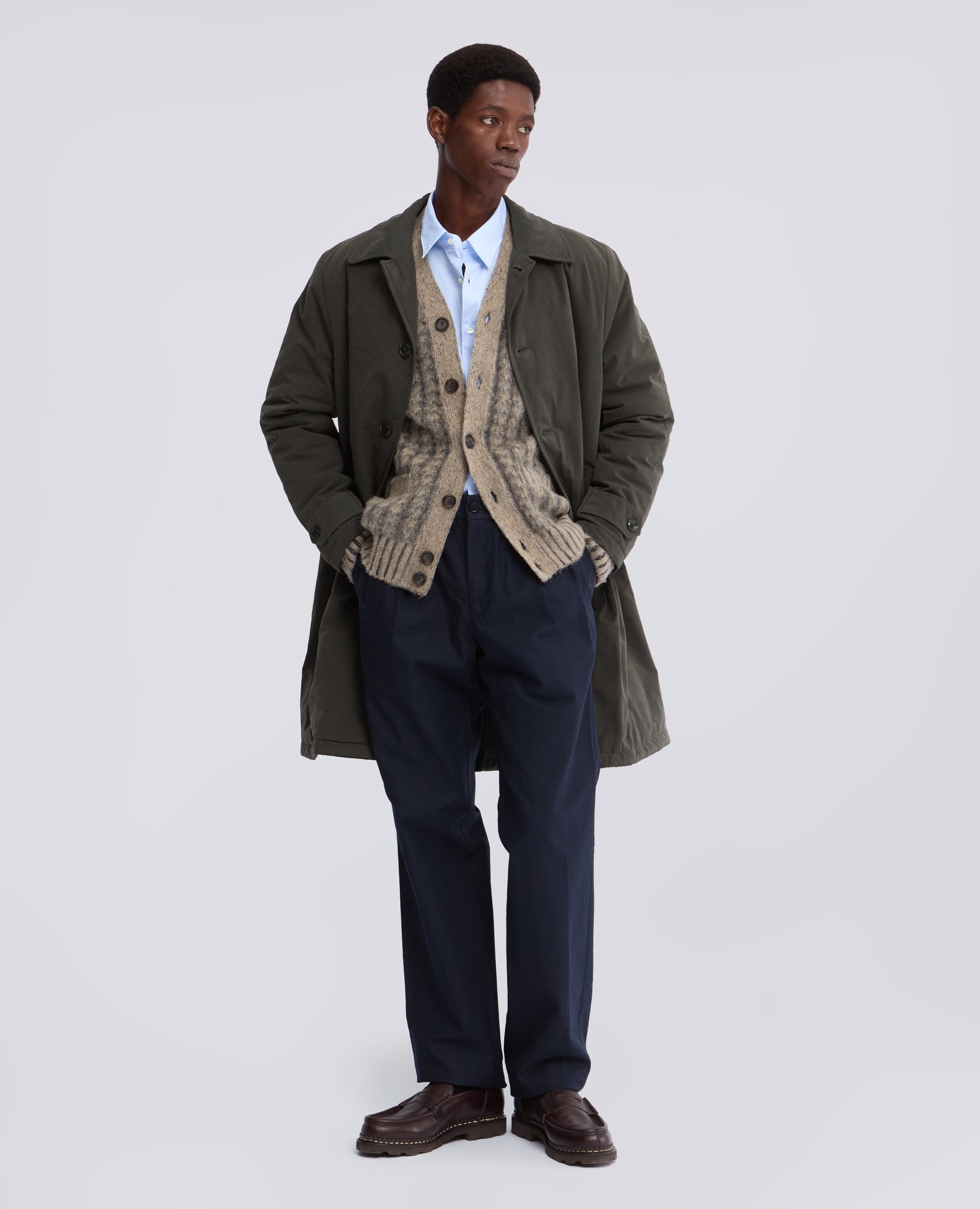 THERMORE-PADDED SINGLE-BREASTED DRY WAX CANVAS COAT - GREY - ASPESI