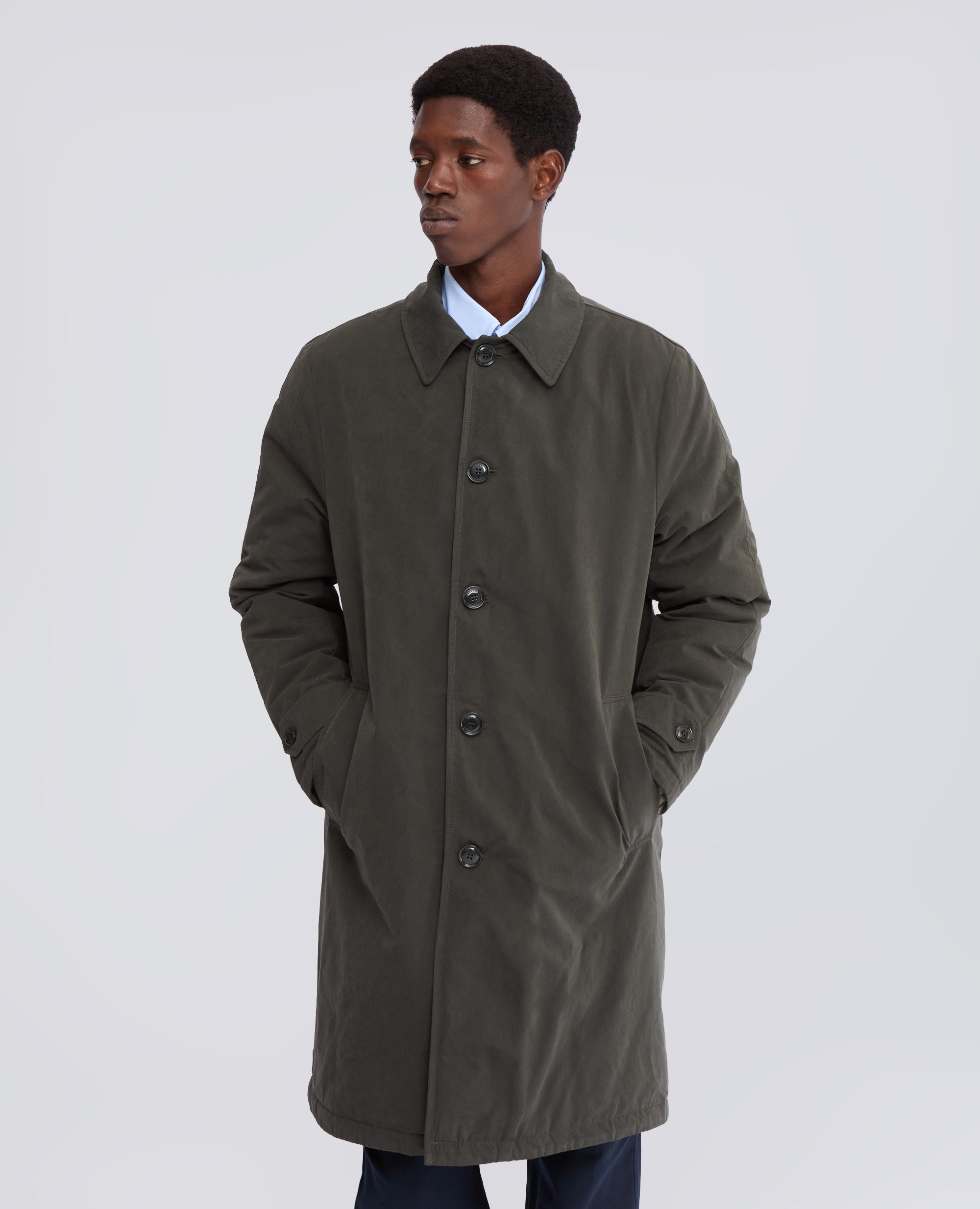 THERMORE-PADDED SINGLE-BREASTED DRY WAX CANVAS COAT - GREY - ASPESI
