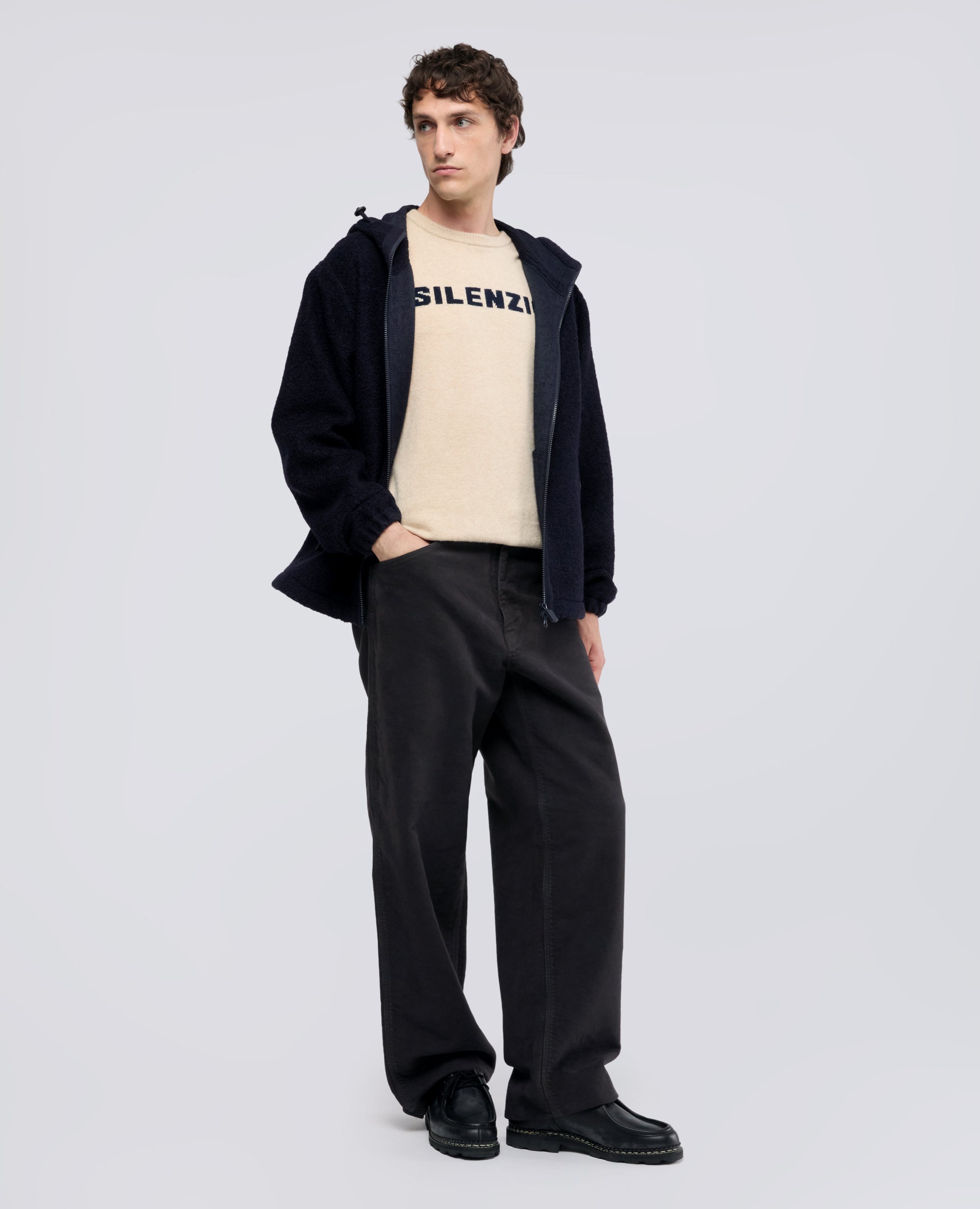 WOOL-BLEND HOODIE - BLUE - ASPESI