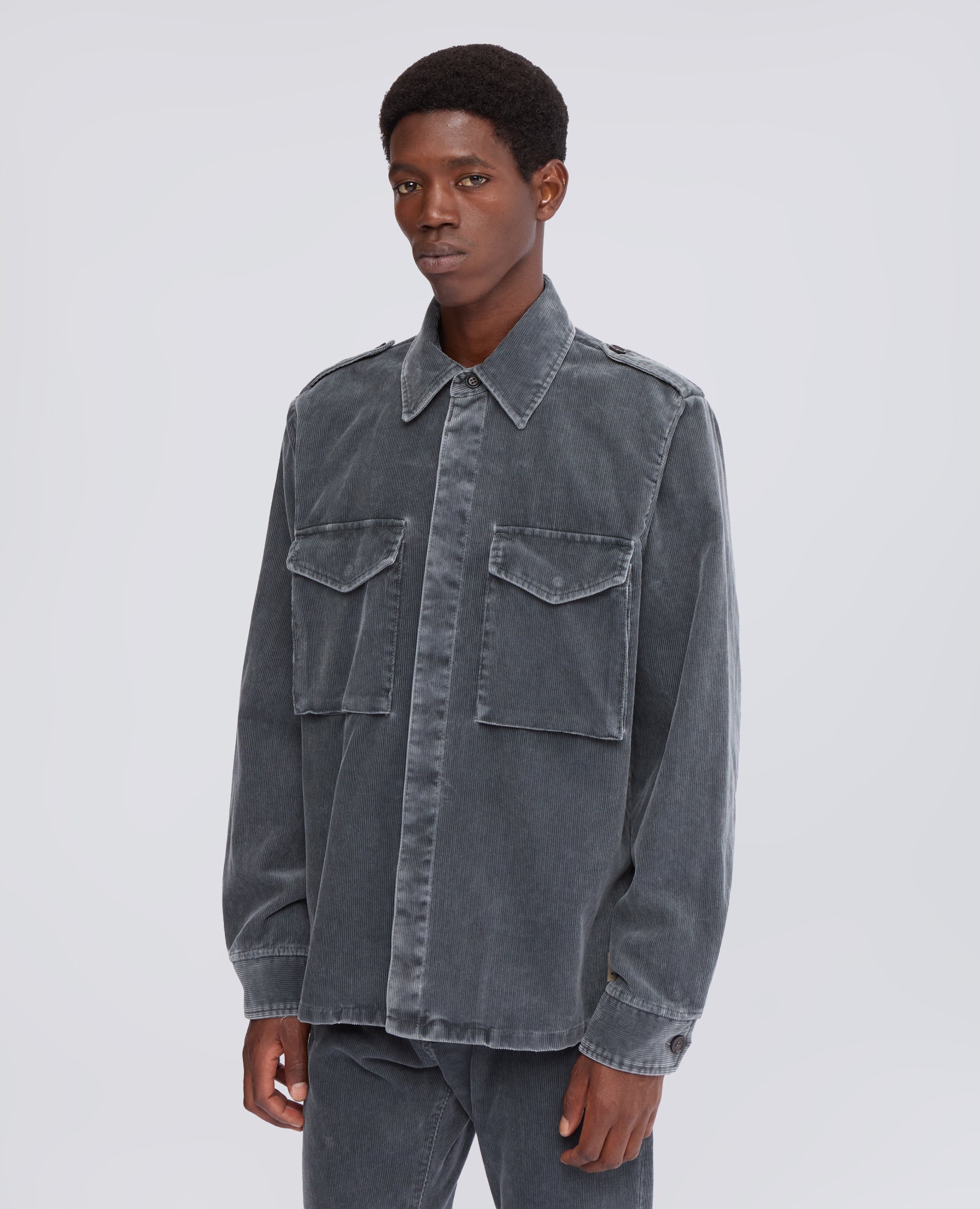 CAMICIA MILITARE FIELD IN VELLUTO 1000 RIGHE DI MISTO COTONE - GRIGIO - ASPESI