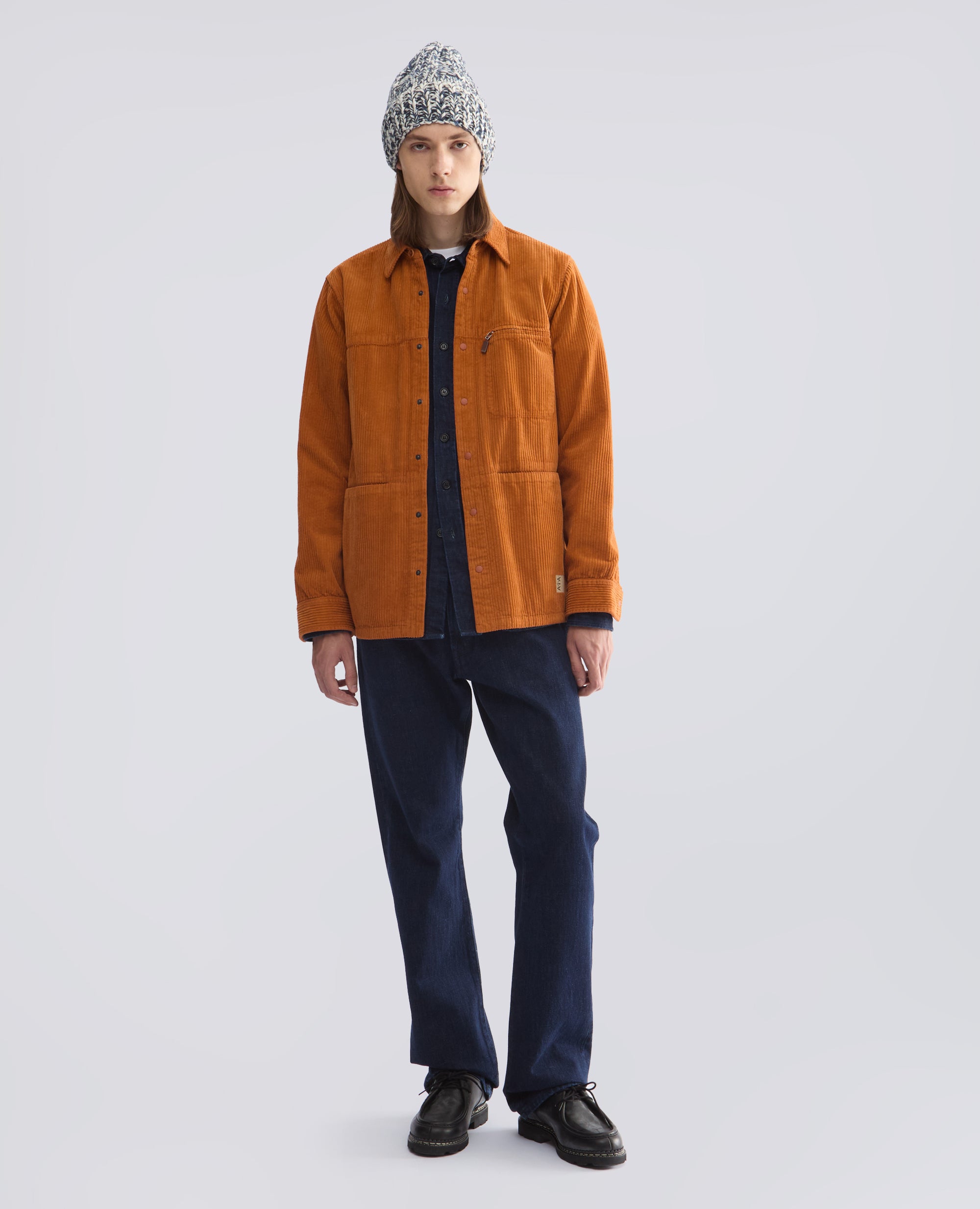 CAMICIA SFODERATA IN VELLUTO DI COTONE A COSTE 500 RIGHE TINTO CAPO - ARANCIO - ASPESI