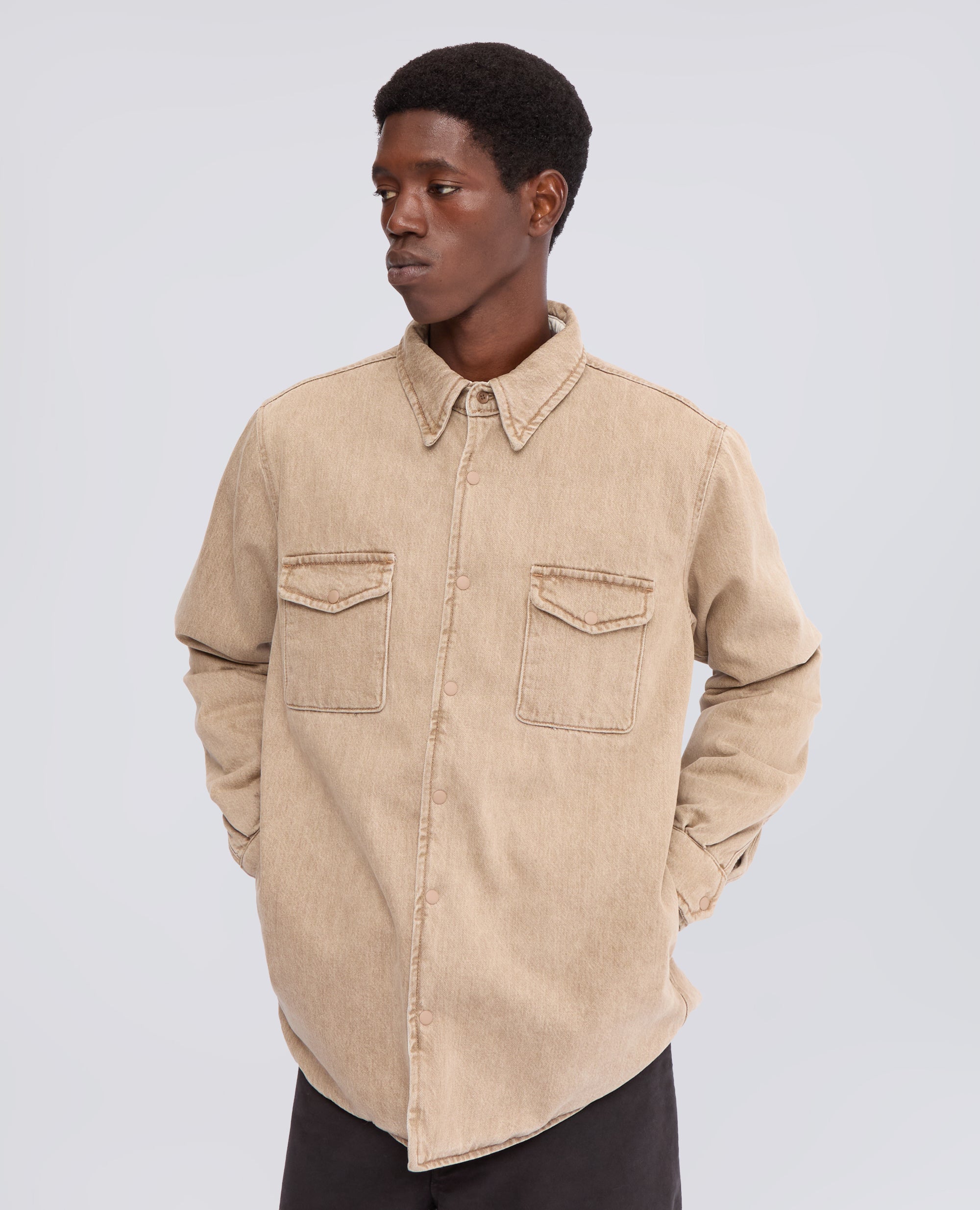 CAMICIA IN DENIM DI COTONE IMBOTTITA CON OVATTA LEGGERA - BEIGE - ASPESI