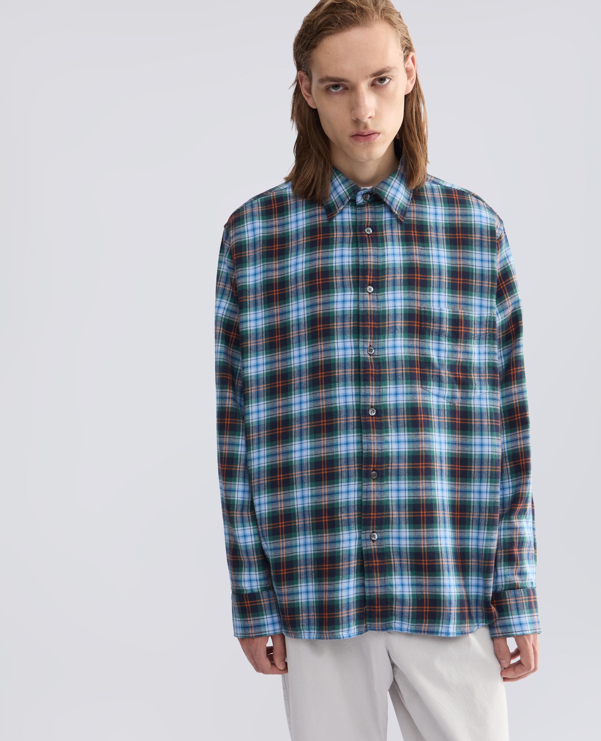 CAMISA DE FRANELA DE ALGODON - AZUL - ASPESI