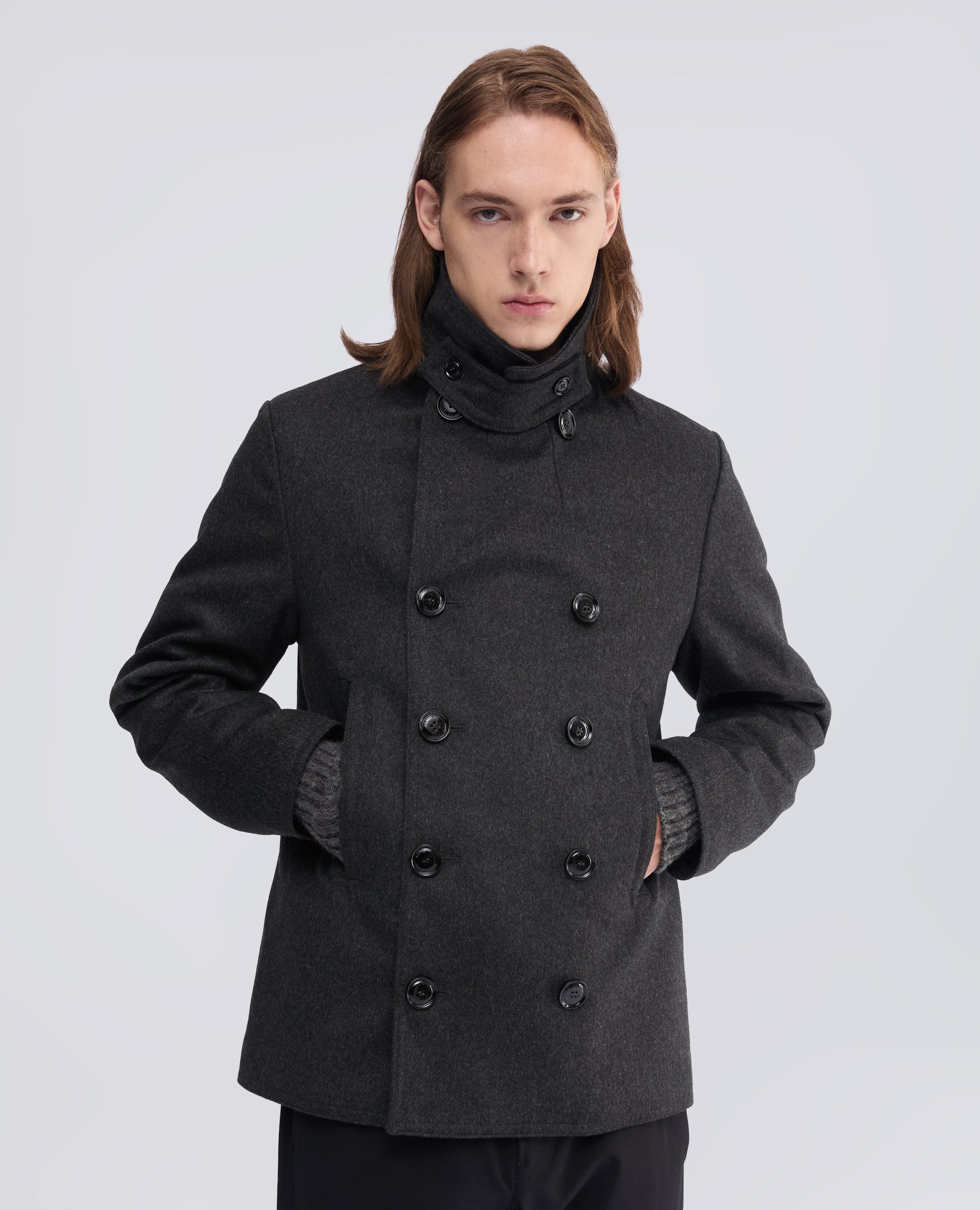 PEACOAT IN LODEN DI LANA E ALPACA IMBOTTITO CON THERMORE - GRIGIO - ASPESI
