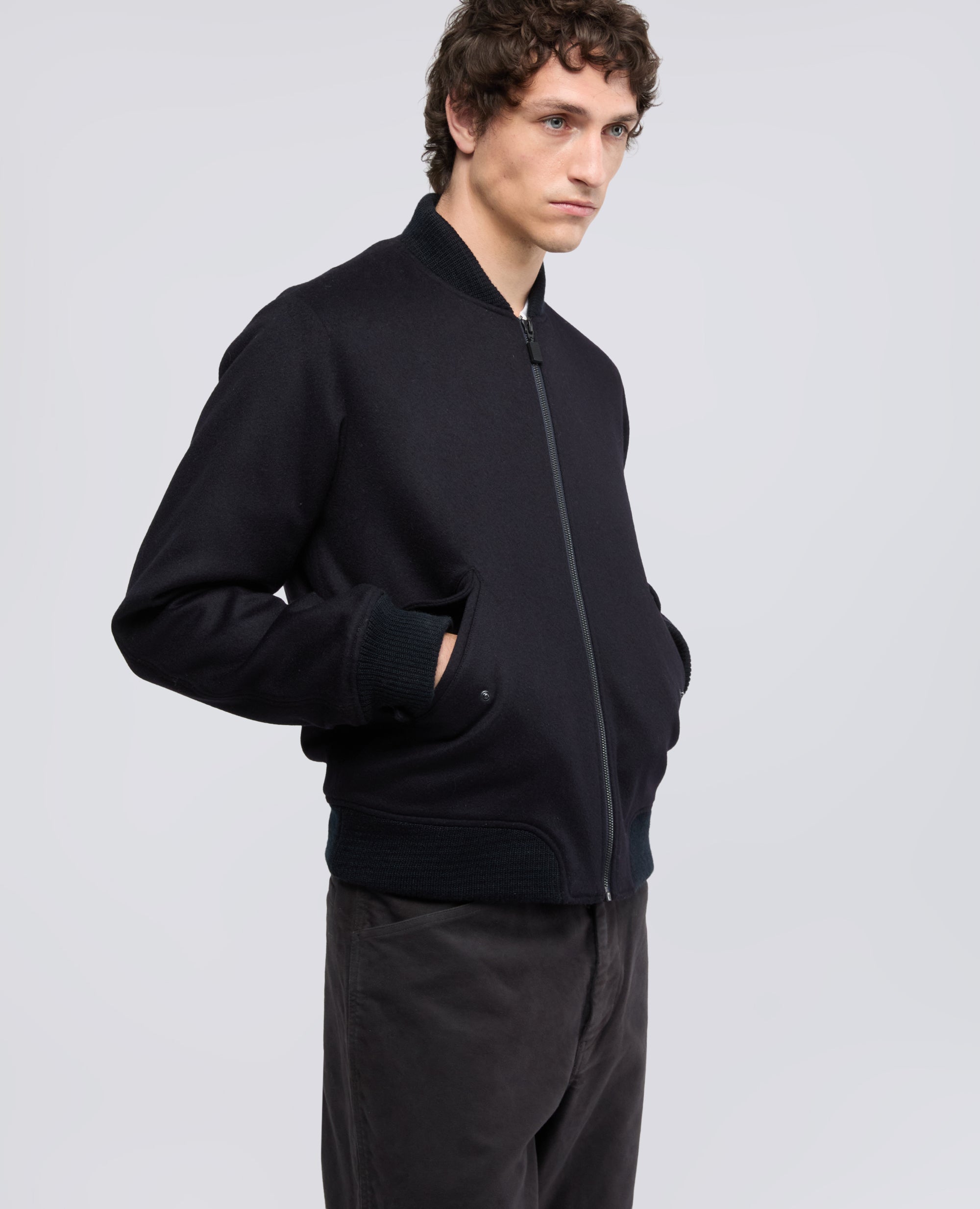 GIUBBOTTO-BOMBER IN LANA E ALPACA CON OVATTA THERMORE® - BLU - ASPESI