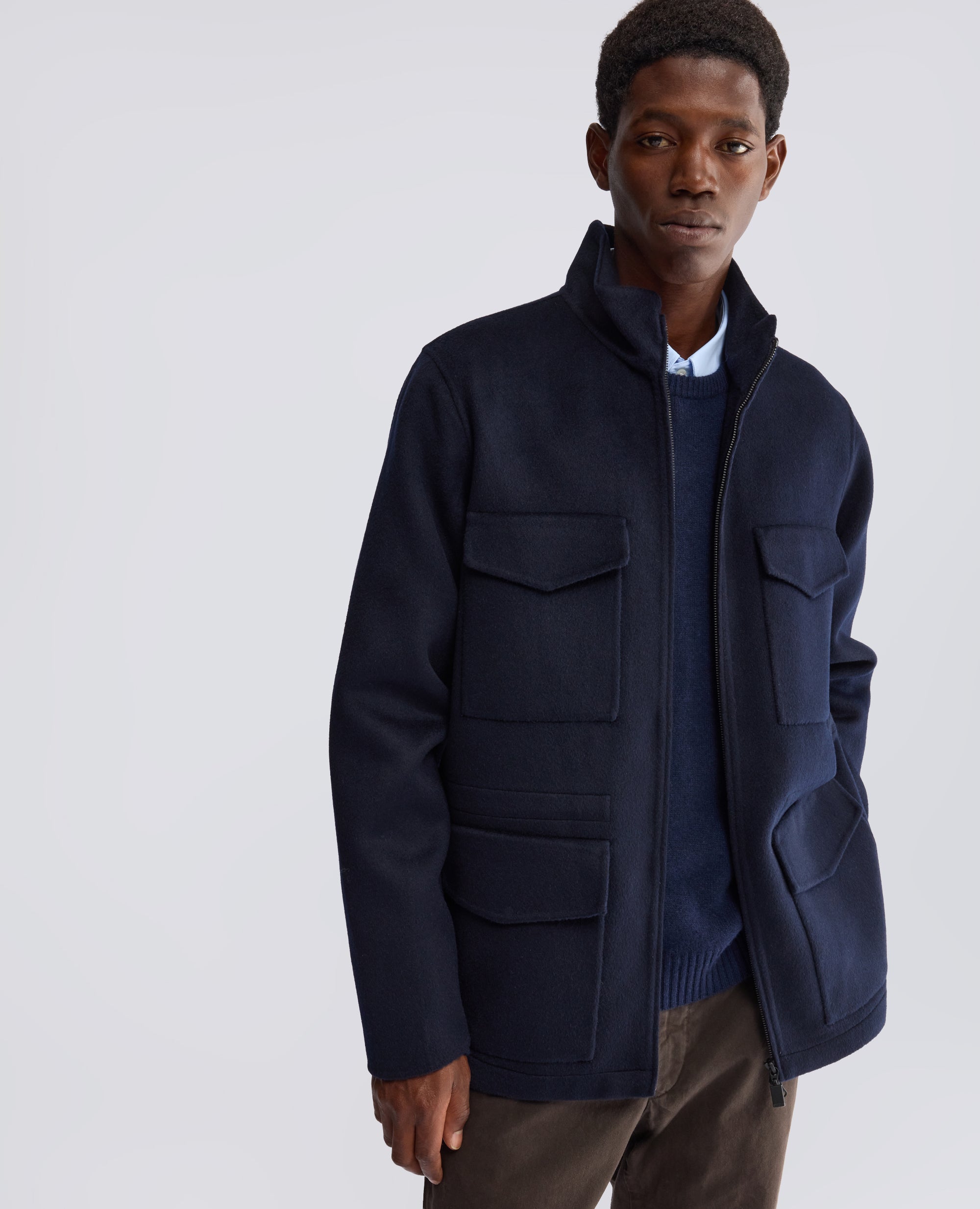 FIELD JACKET IN DOUBLE DI LANA - BLU - ASPESI