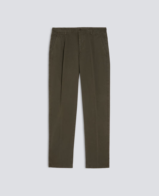 GARMENT-DYED COTTON GABARDINE SINGLE-DART TROUSERS - GREEN - ASPESI