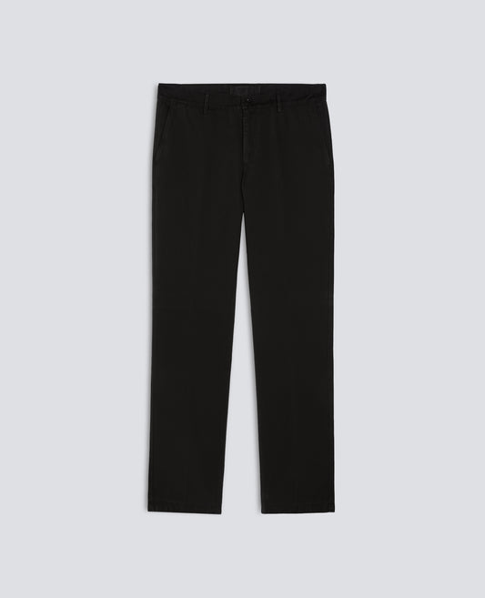 GARMENT-DYED SANDED COTTON GABARDINE TROUSERS - BLACK - ASPESI
