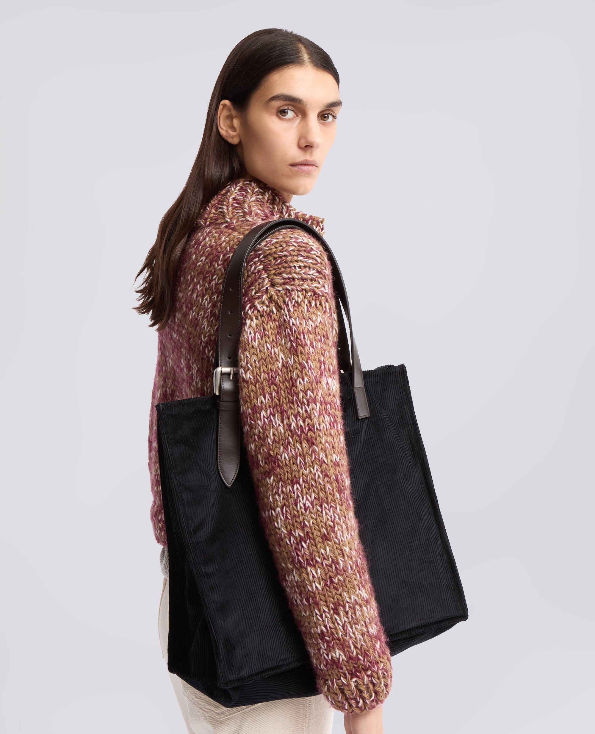 BORSA IN VELLUTO DI COTONE A COSTE - NERO - ASPESI