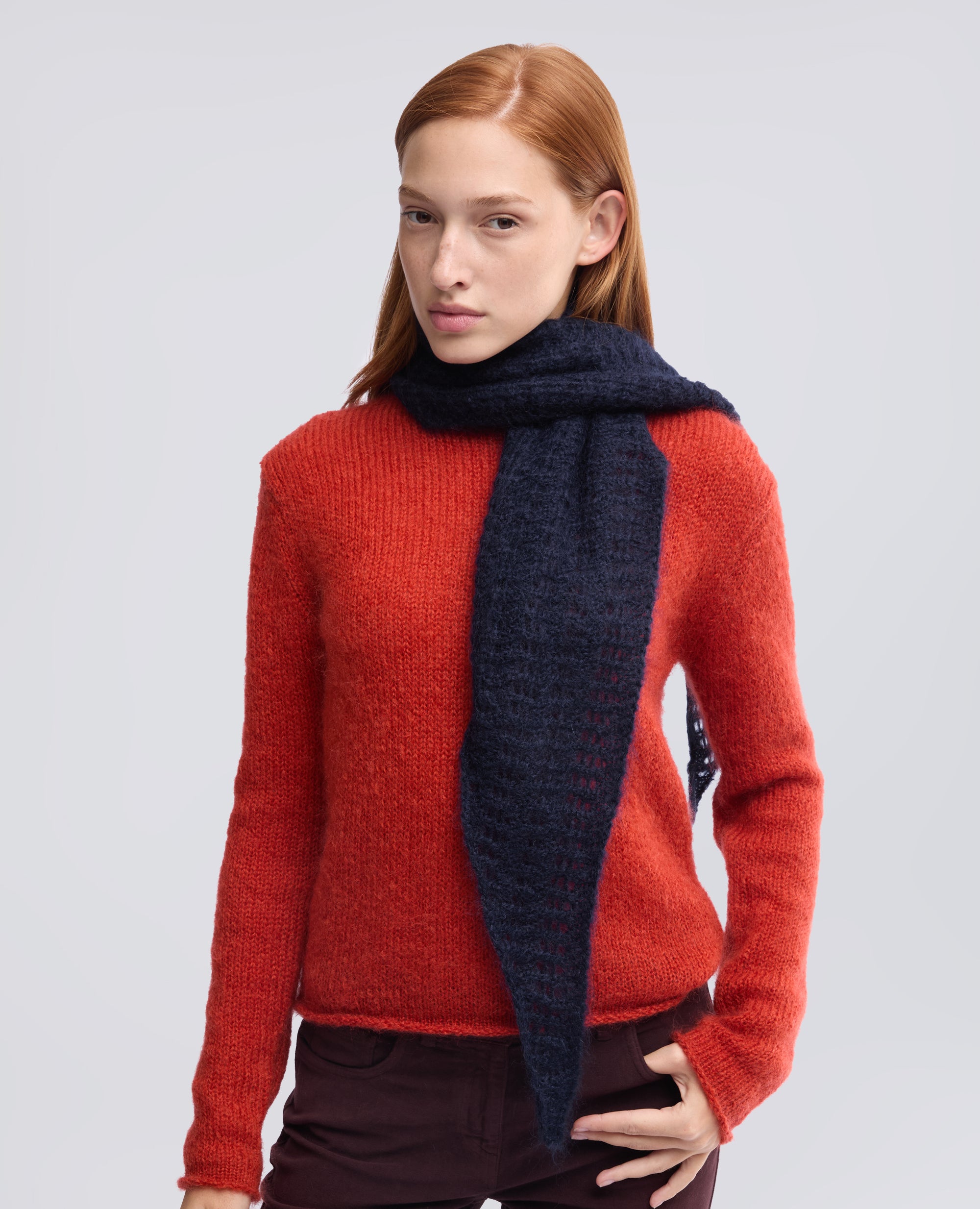 FOULARD EN MOHAIR ET LAINE - BLEU - ASPESI