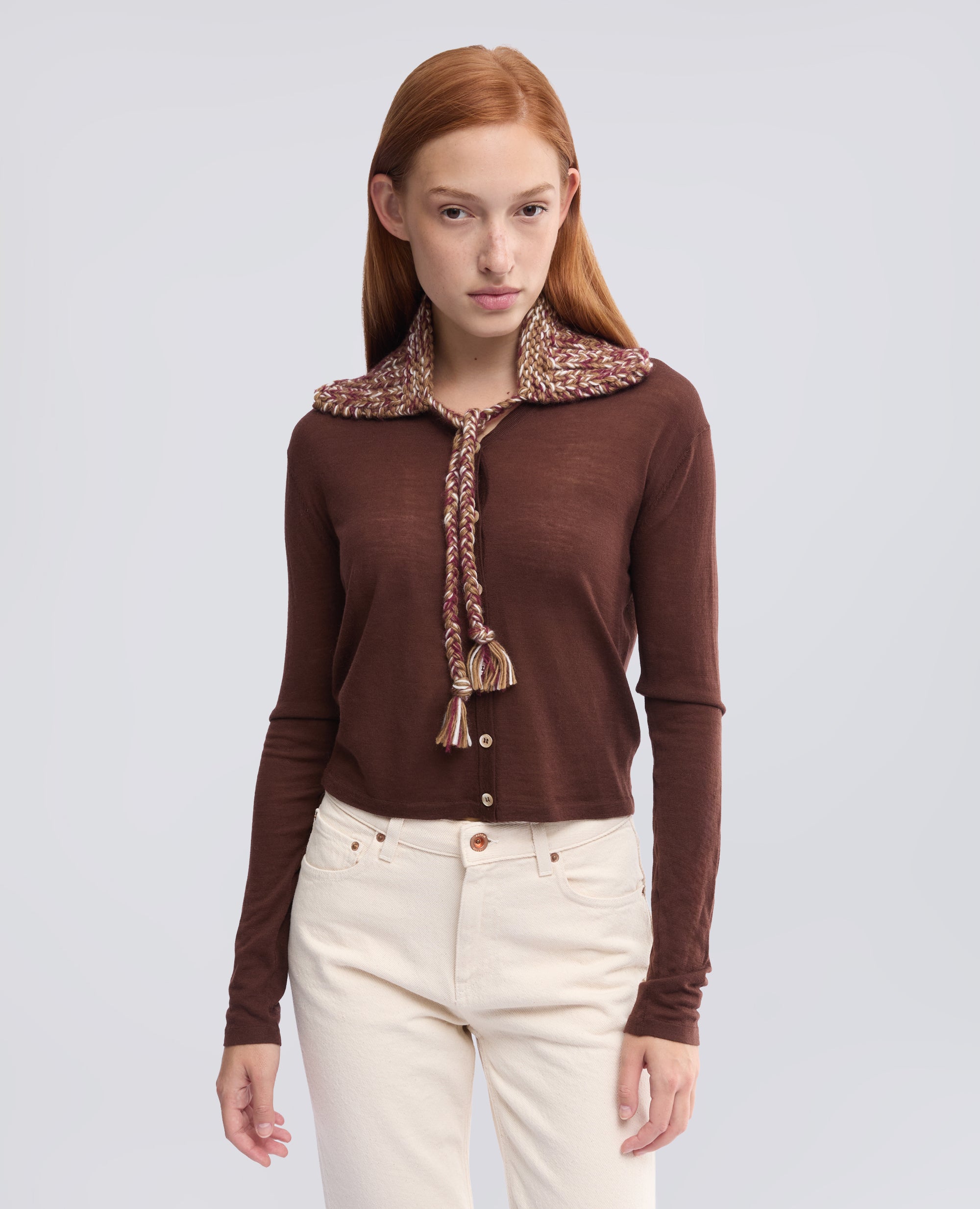 COLLETTO FATTO A MANO IN MOHAIR CON LACCI A TRECCIA - BEIGE - ASPESI