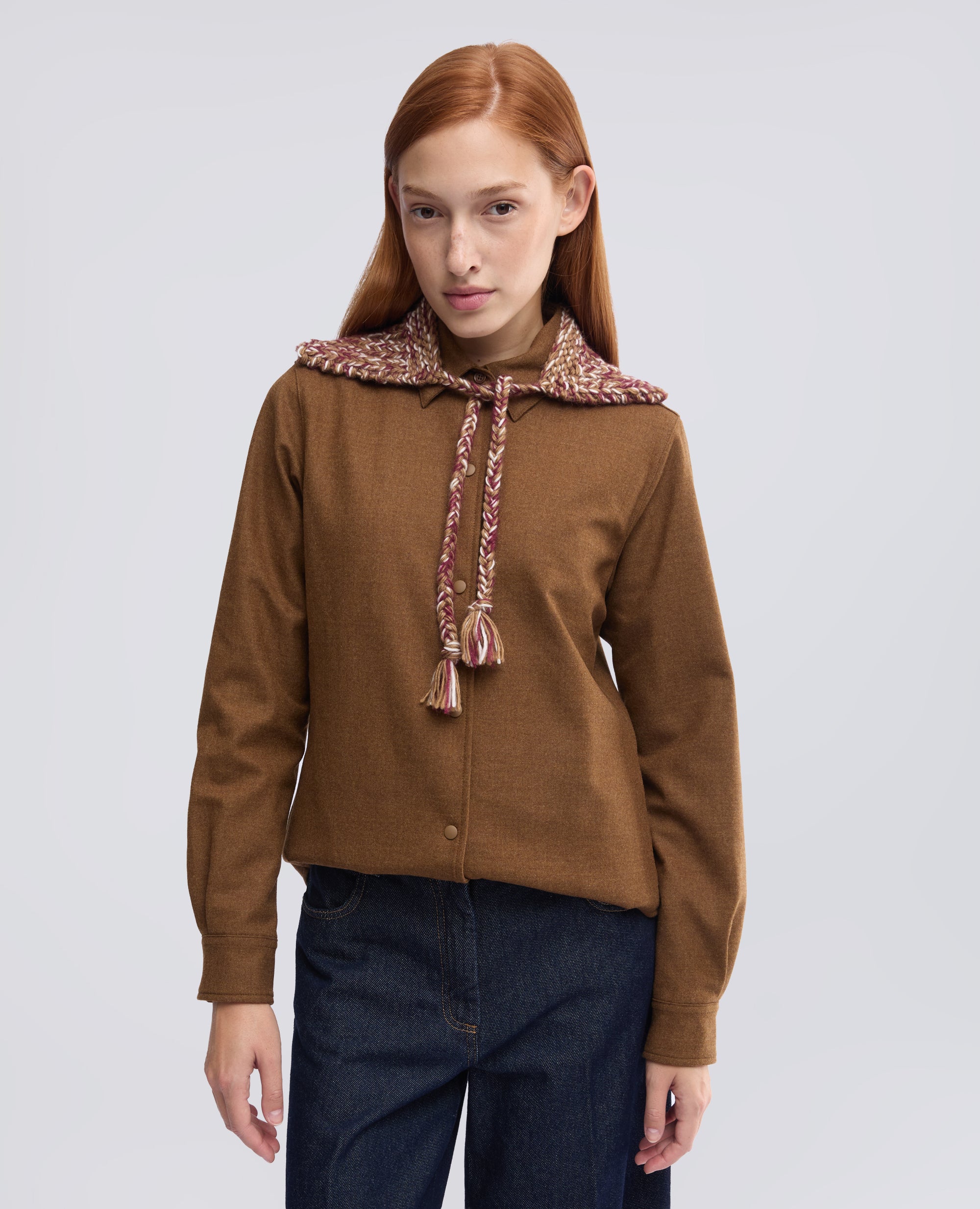 COLLETTO FATTO A MANO IN MOHAIR CON LACCI A TRECCIA - BEIGE - ASPESI
