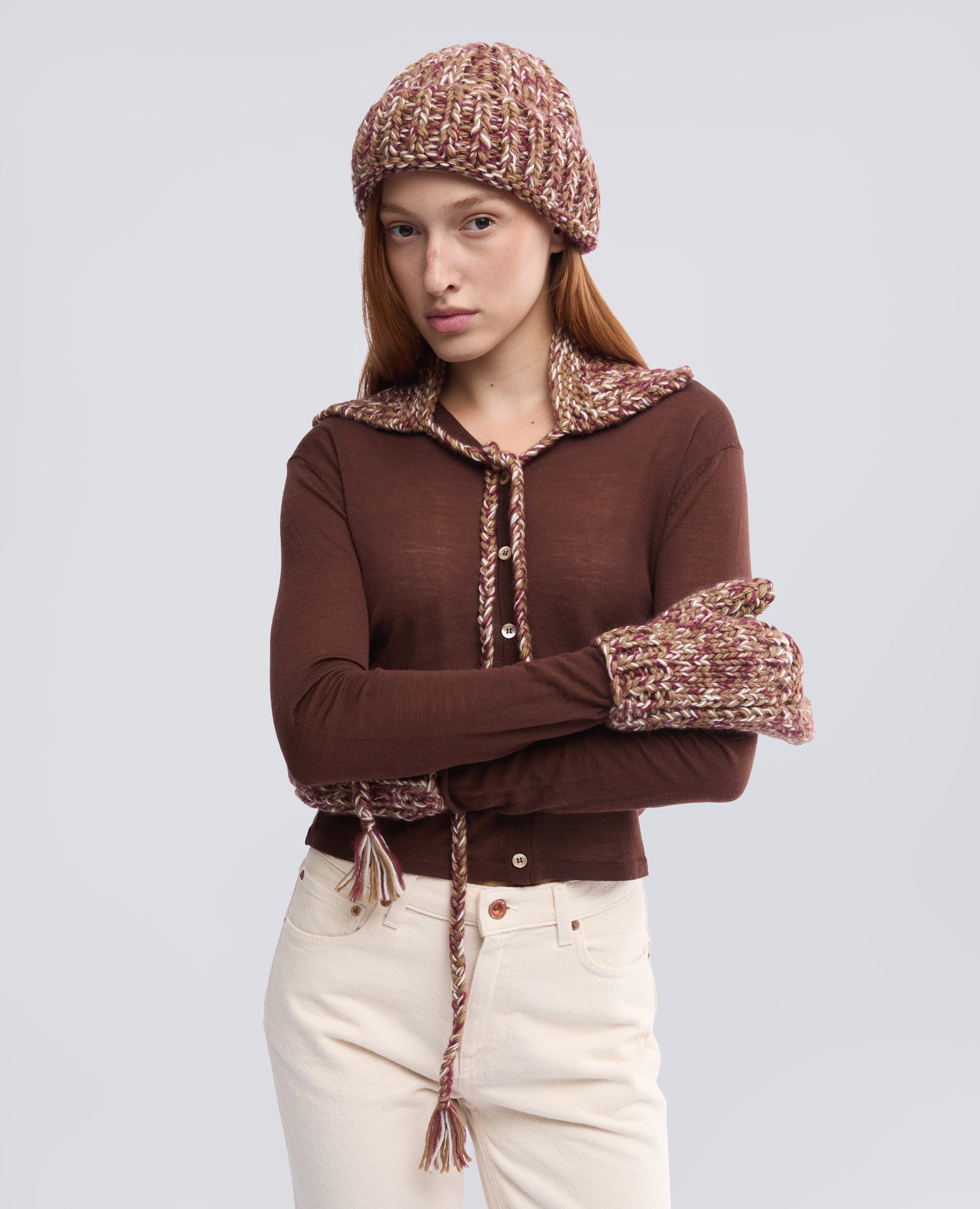 COLLETTO FATTO A MANO IN MOHAIR CON LACCI A TRECCIA - BEIGE - ASPESI