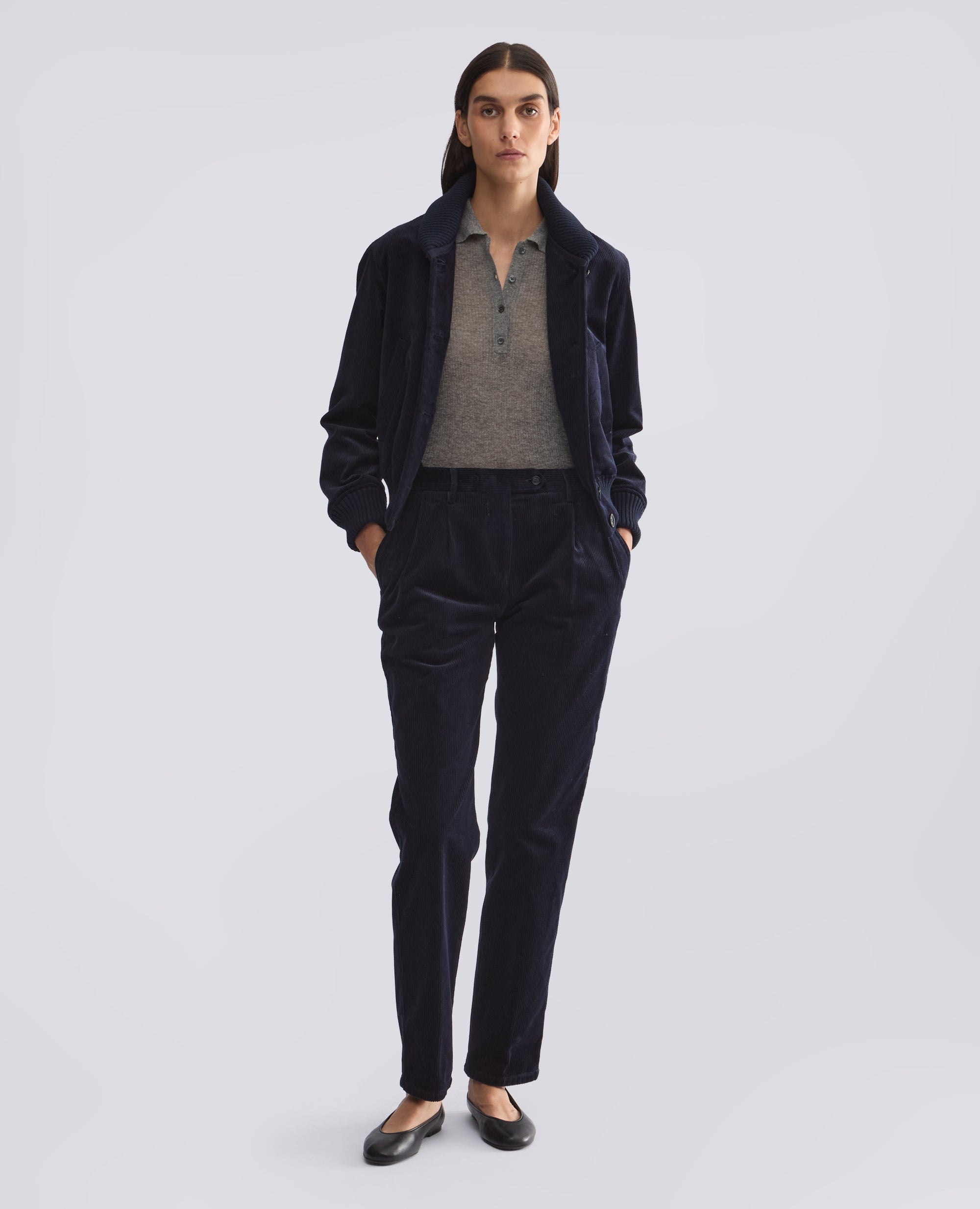 PANTALON EN PANA DE ALGODON - AZUL - ASPESI