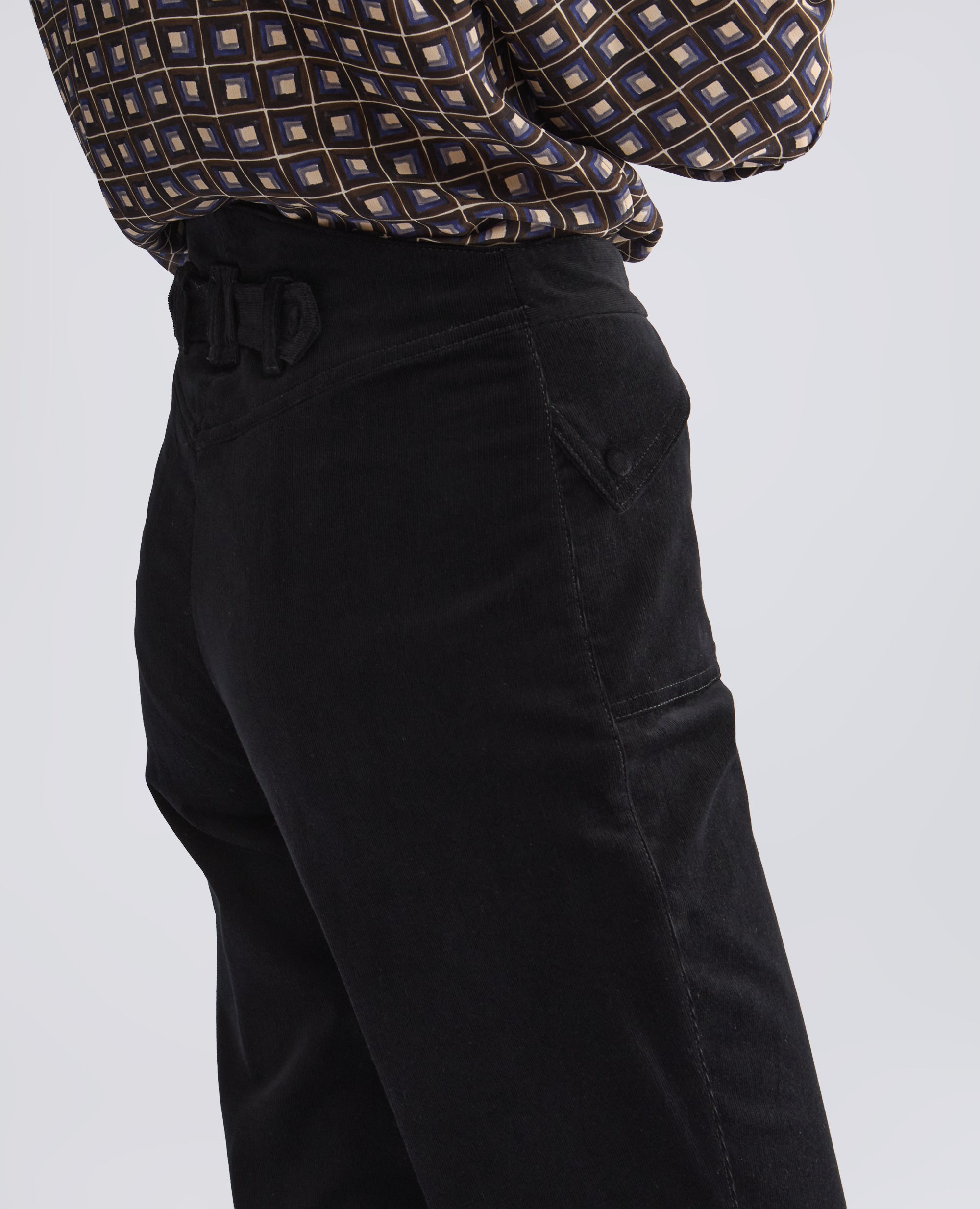 PANTALONE A VITA ALTA IN VELLUTO 1000 RIGHE DI COTONE COMFORT - NERO - ASPESI