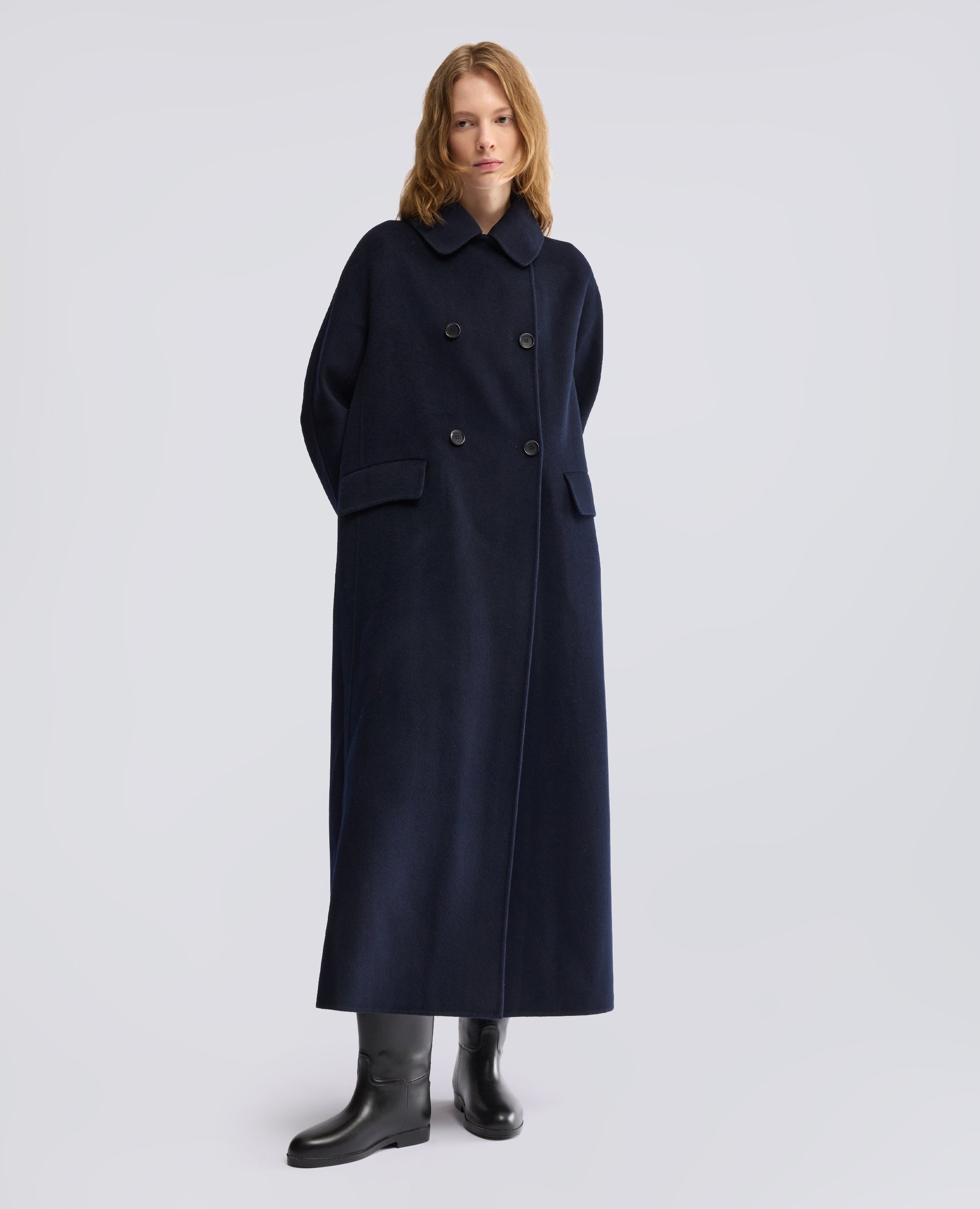 DOUBLE-FACED WOOL COAT WITH BEAVER EFFECT - BLUE - ASPESI