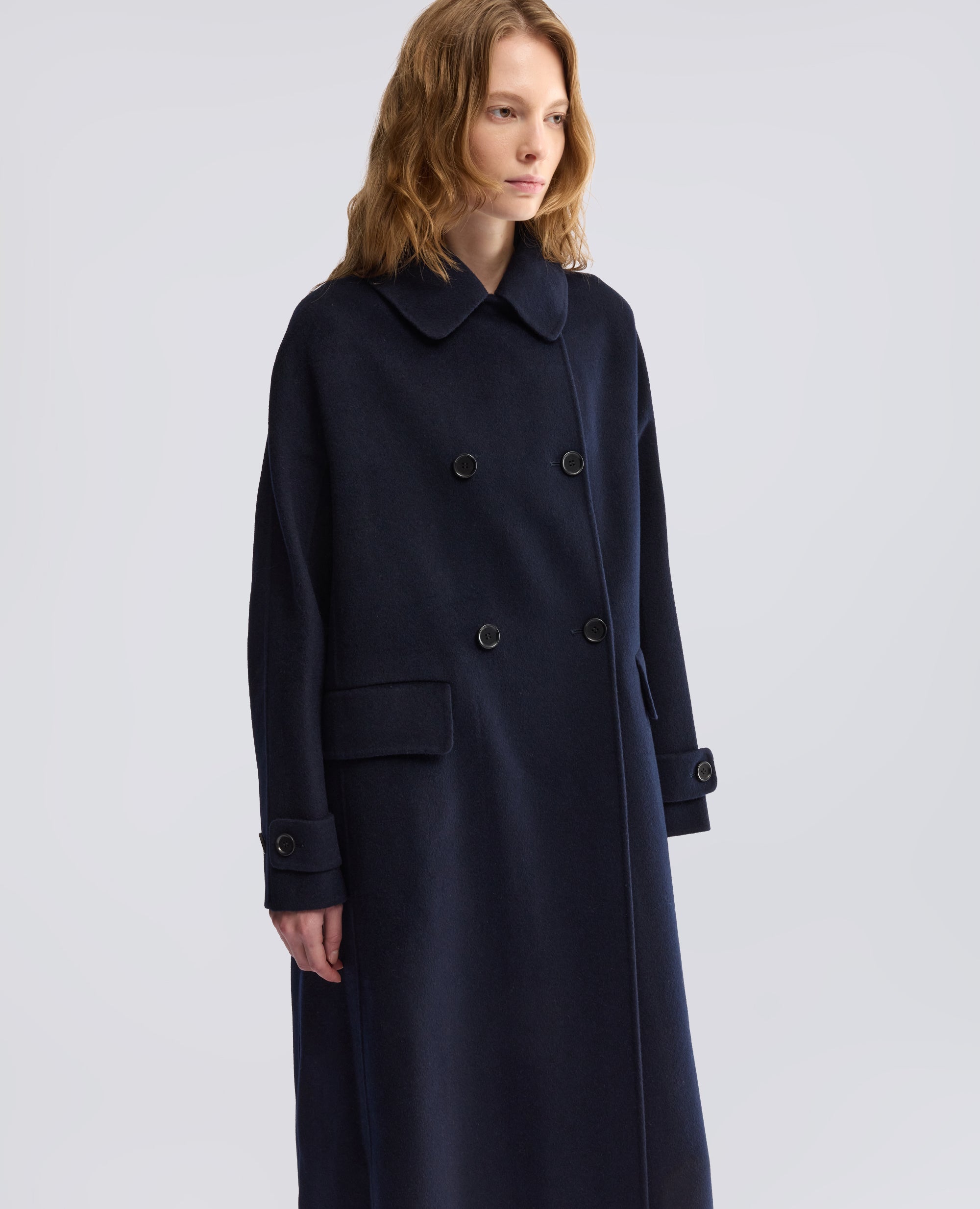 DOUBLE-FACED WOOL COAT WITH BEAVER EFFECT - BLUE - ASPESI